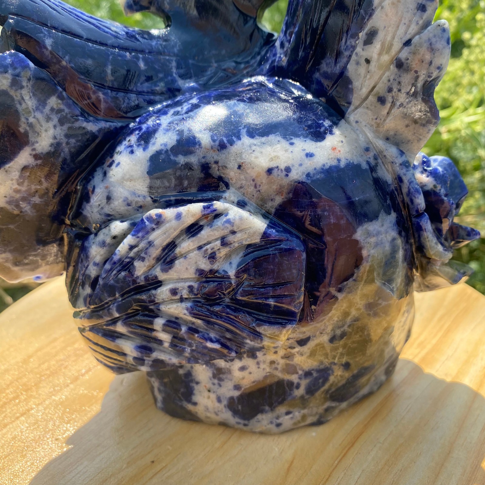 4.62LB Natural Blue Vein Stone Phoenix Carving, Home Decoration