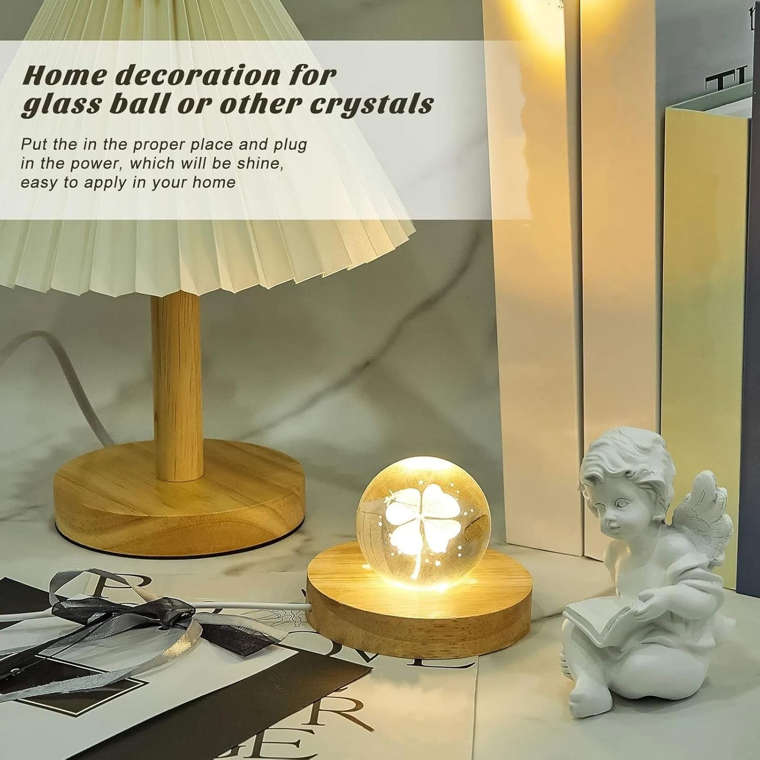 Versatile Wooden Light Display Base with 6 LEDs for Crystal Displays – 2 Count