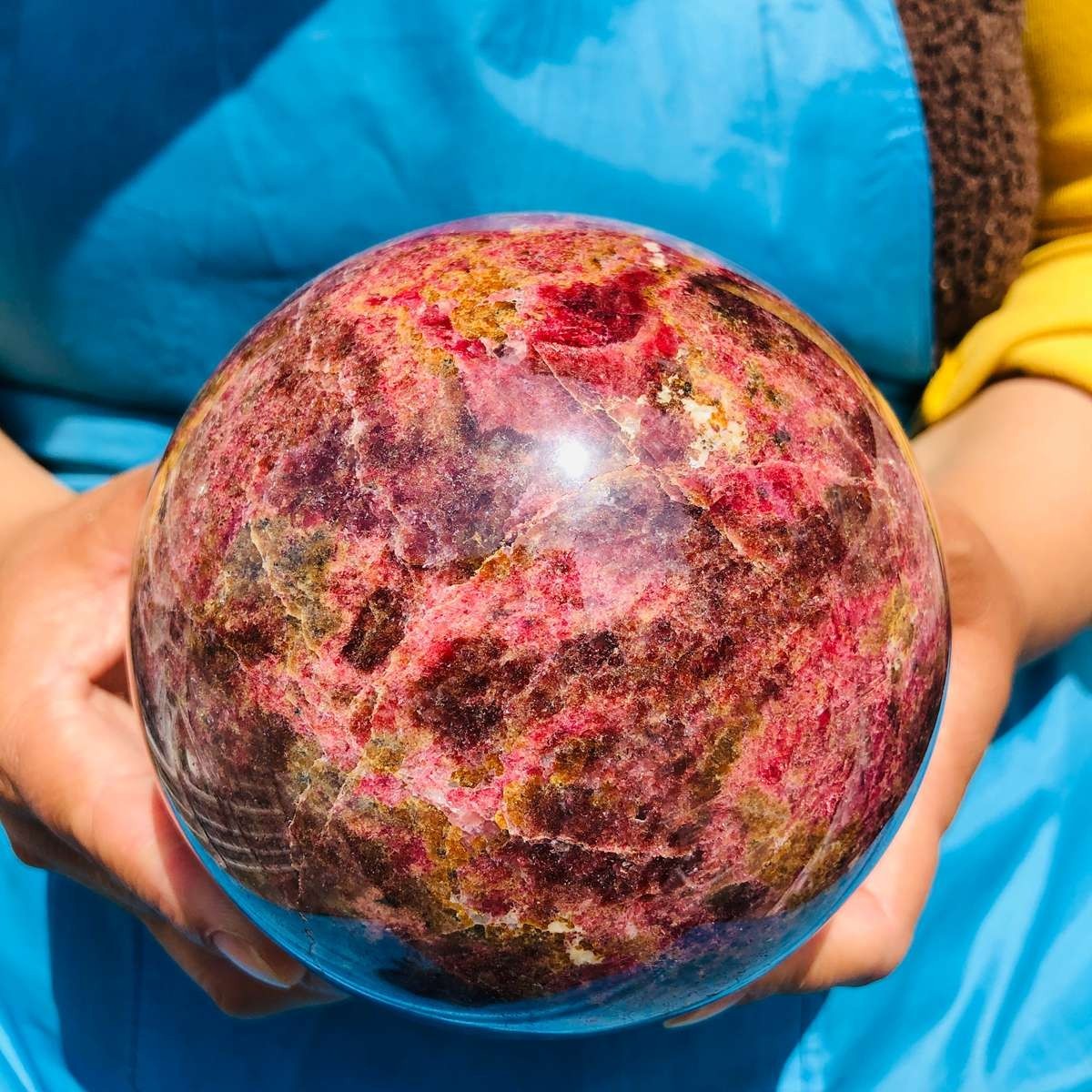 7.04LB Natural Rhodonite Crystal Sphere Pink Black Healing Gem Stone 4799