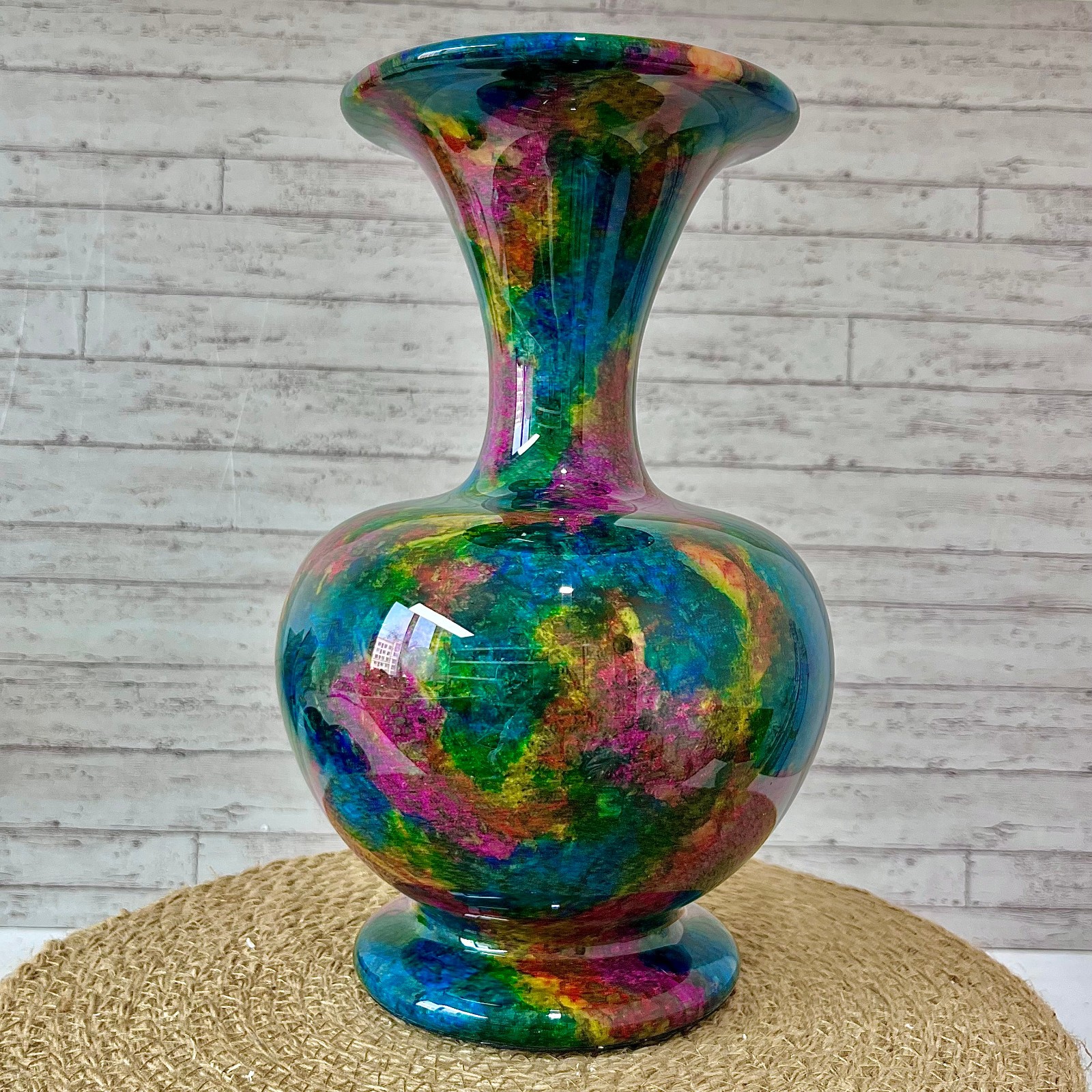 Natural Seven Color Jade Crystal Vase Serpentine Polished Art 5.7 lb