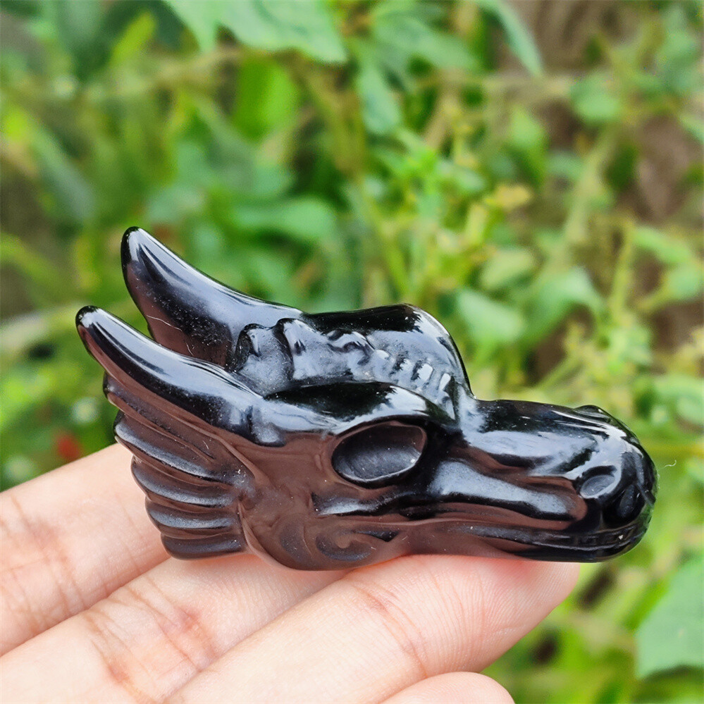 2″ Natural Hand Carved Dragon Skull Quartz Crystal Skull Gem Reiki Healing 1PC
