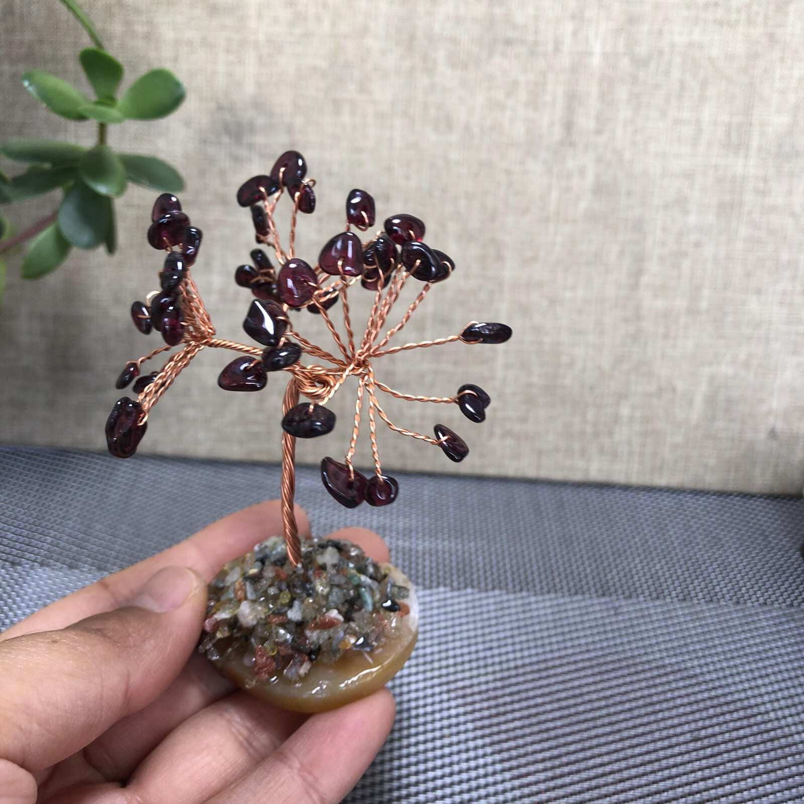 Natural beautiful garnet crystal hand woven tree home decoration Love Gift 100mm