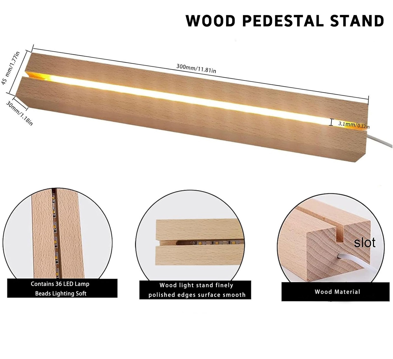1 Pcs Light Display Pedestal Wooden Rectangle Lighted Base Stand 11.81 Inch D…