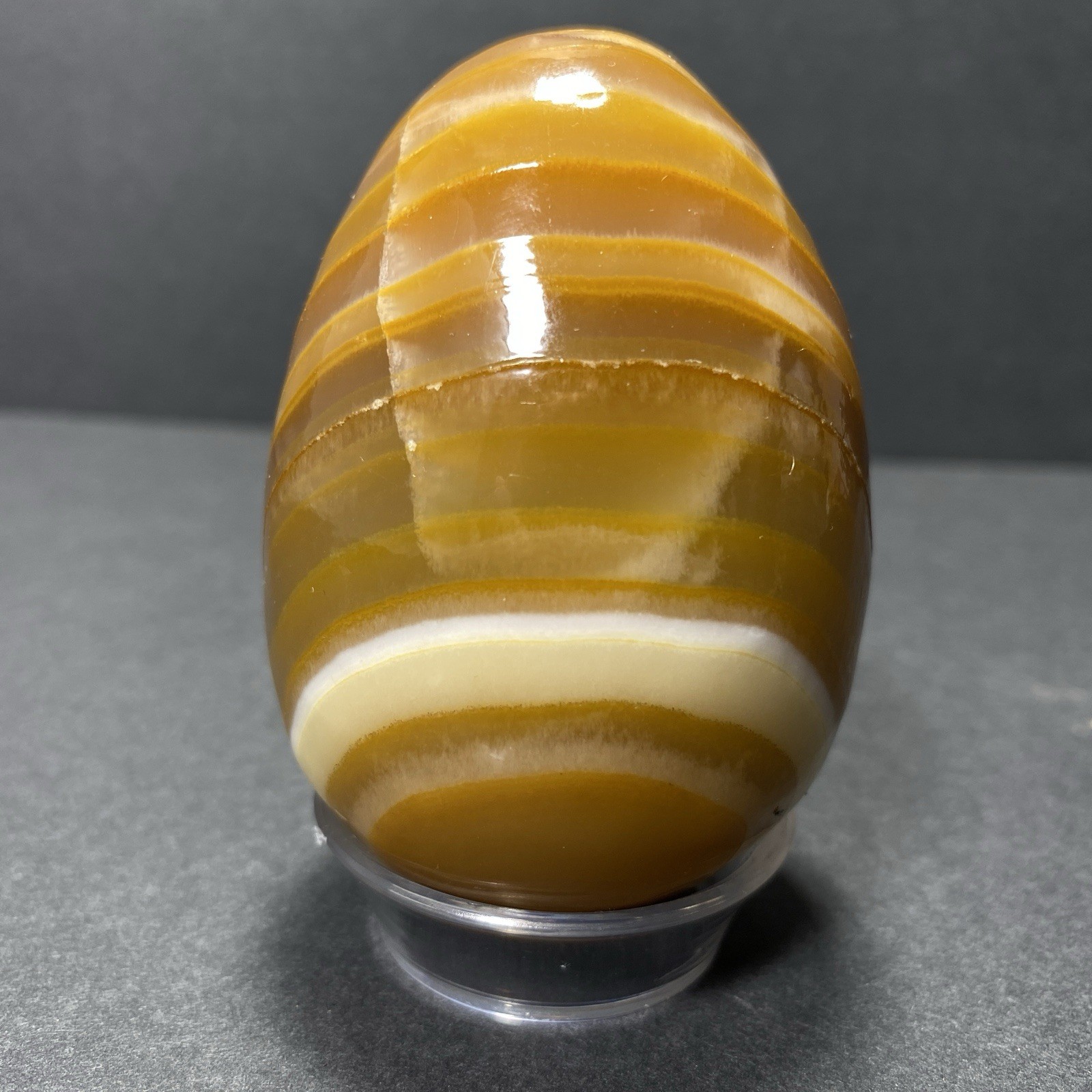 Natural Onyx Stone Egg With Stand Hand Polished Banded Agate Calcite Crystal