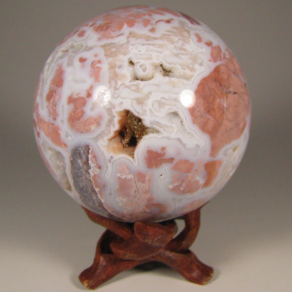 2.7″ PINK AGATE Polished Gemstone Sphere Ball w/ Stand – Brazil – 69mm