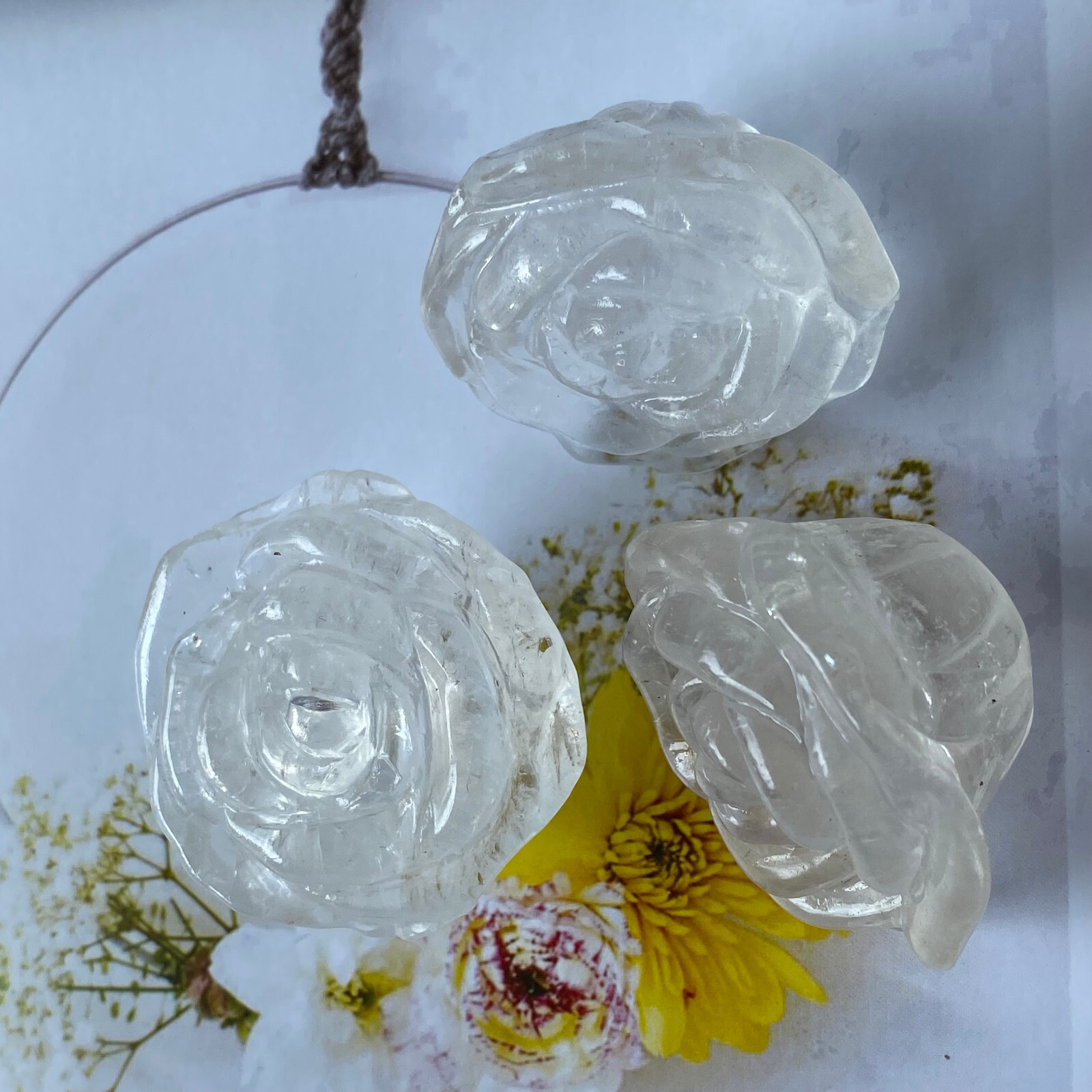 Natural clear quartz roses flowers skull hand carved reiki Healing 1pc