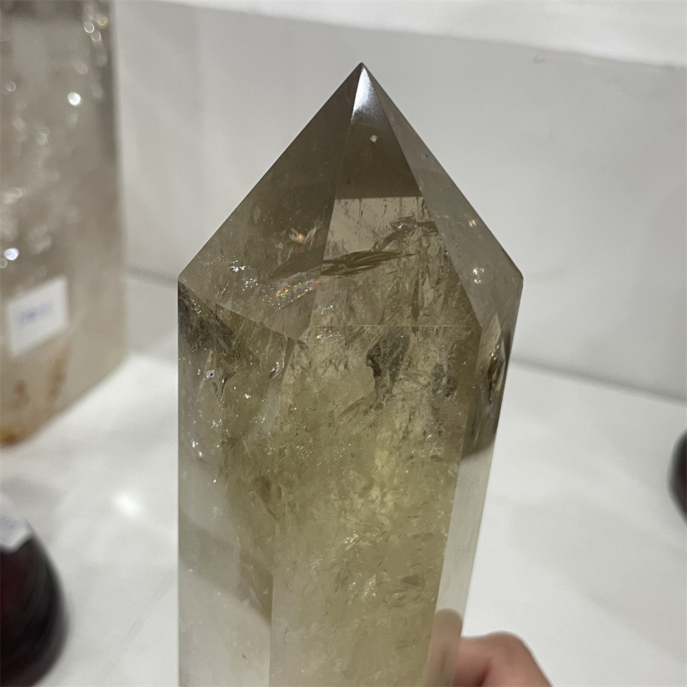 4.8LB 9.8″ Natural Smoky Quartz Obelisk Tower Crystal Quartz Healing+stand