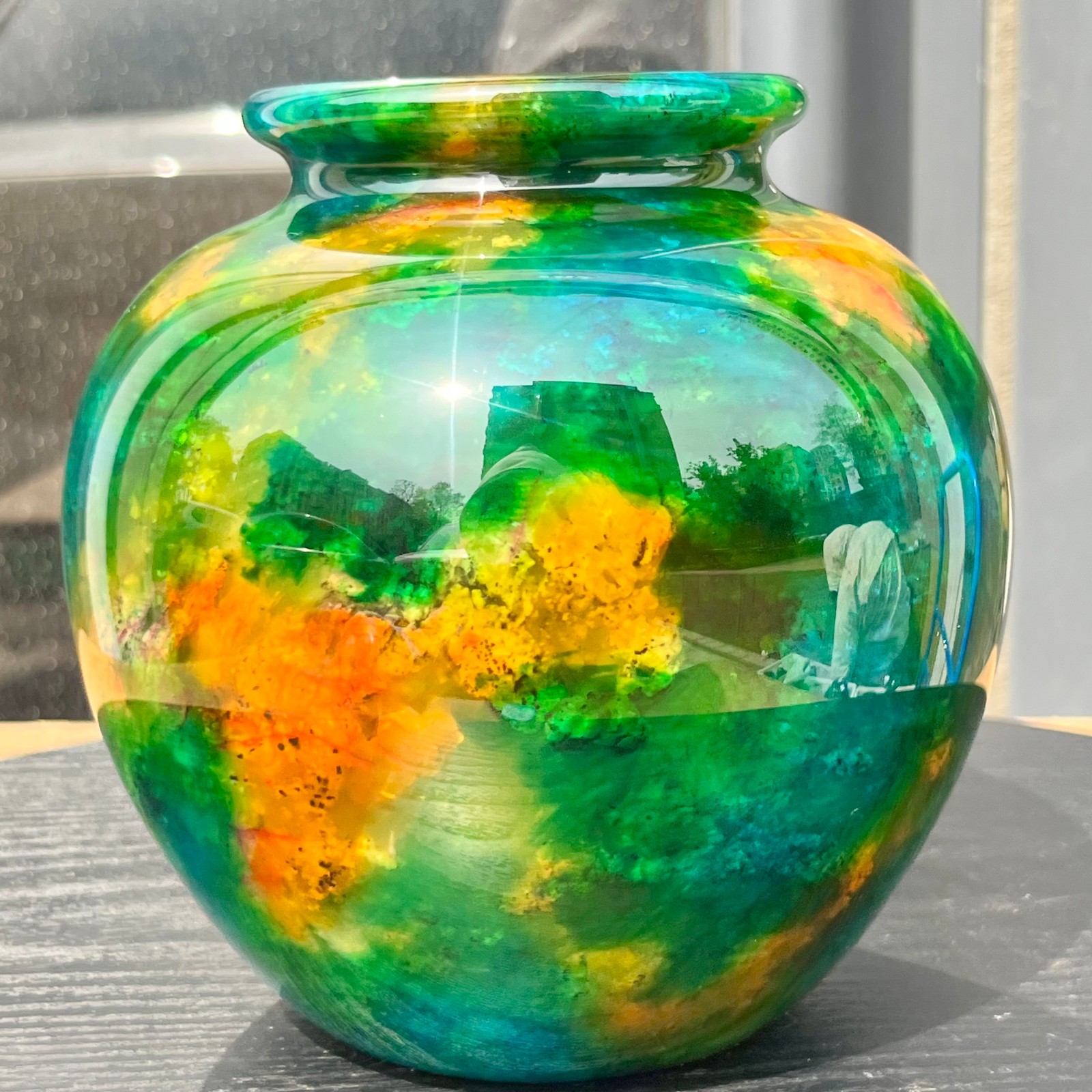 Natural Multicolor Agate Stone Vase Polished Gemstone Urn Home Decor 2.7 lb