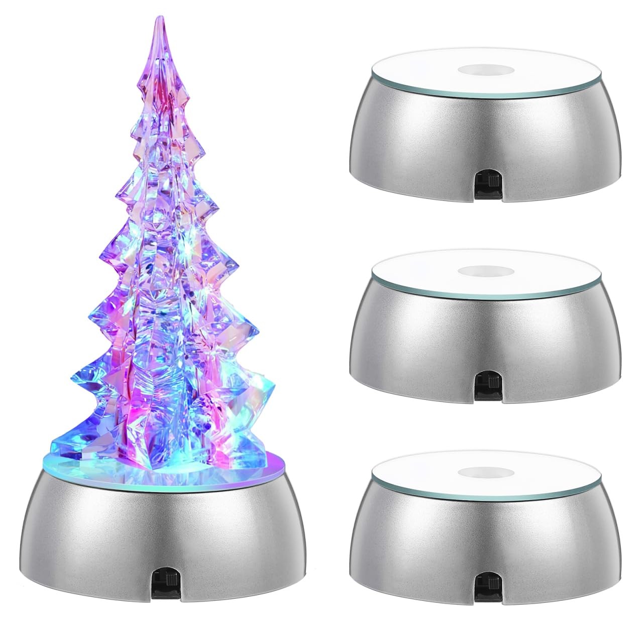 4pcs Lighted Base for Glass Art Multicolor Round Crystal Display Stand Displa…