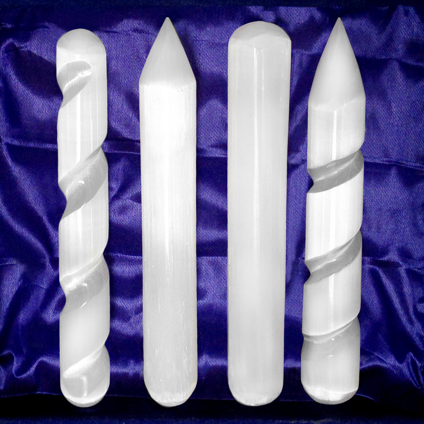 Selenite Crystal Massage Wand LOT 4 Polished Point Round Healing CHARGE Cleanse