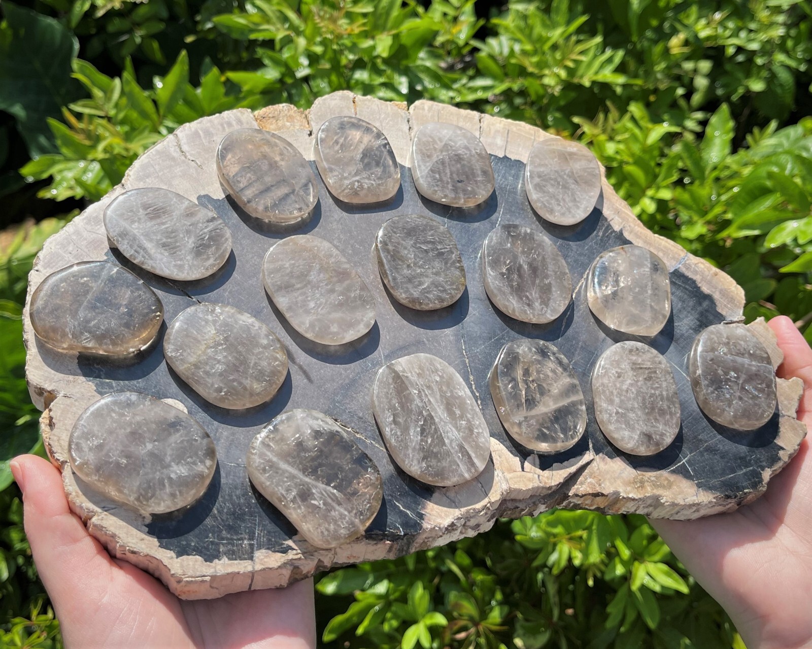 Smoky Quartz Pocket Palm Stone MEDIUM (Smooth Polished Quartz Worry Stone)