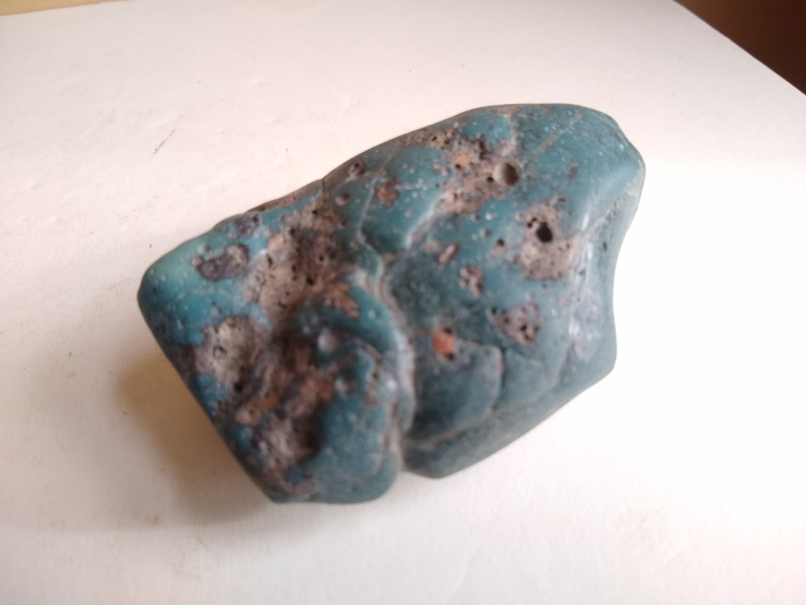 Large Michigan Leland Slag Glass Blue Scholar Stone w/ Base. Exceptional & Rare.