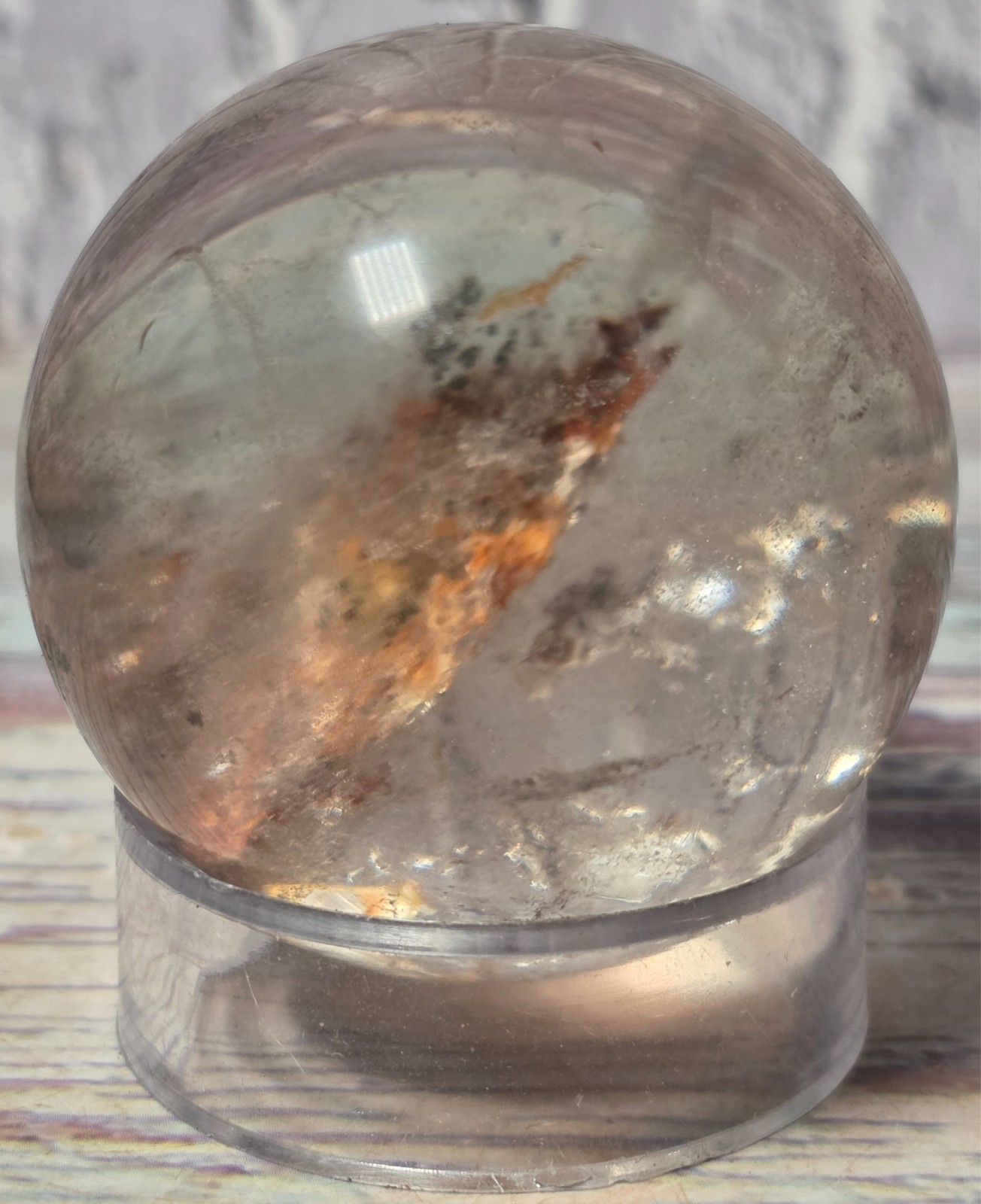 4 Crystal Sphere Display Set Moss Agate Bronzite Rose Quartz Quartz Wood Stand