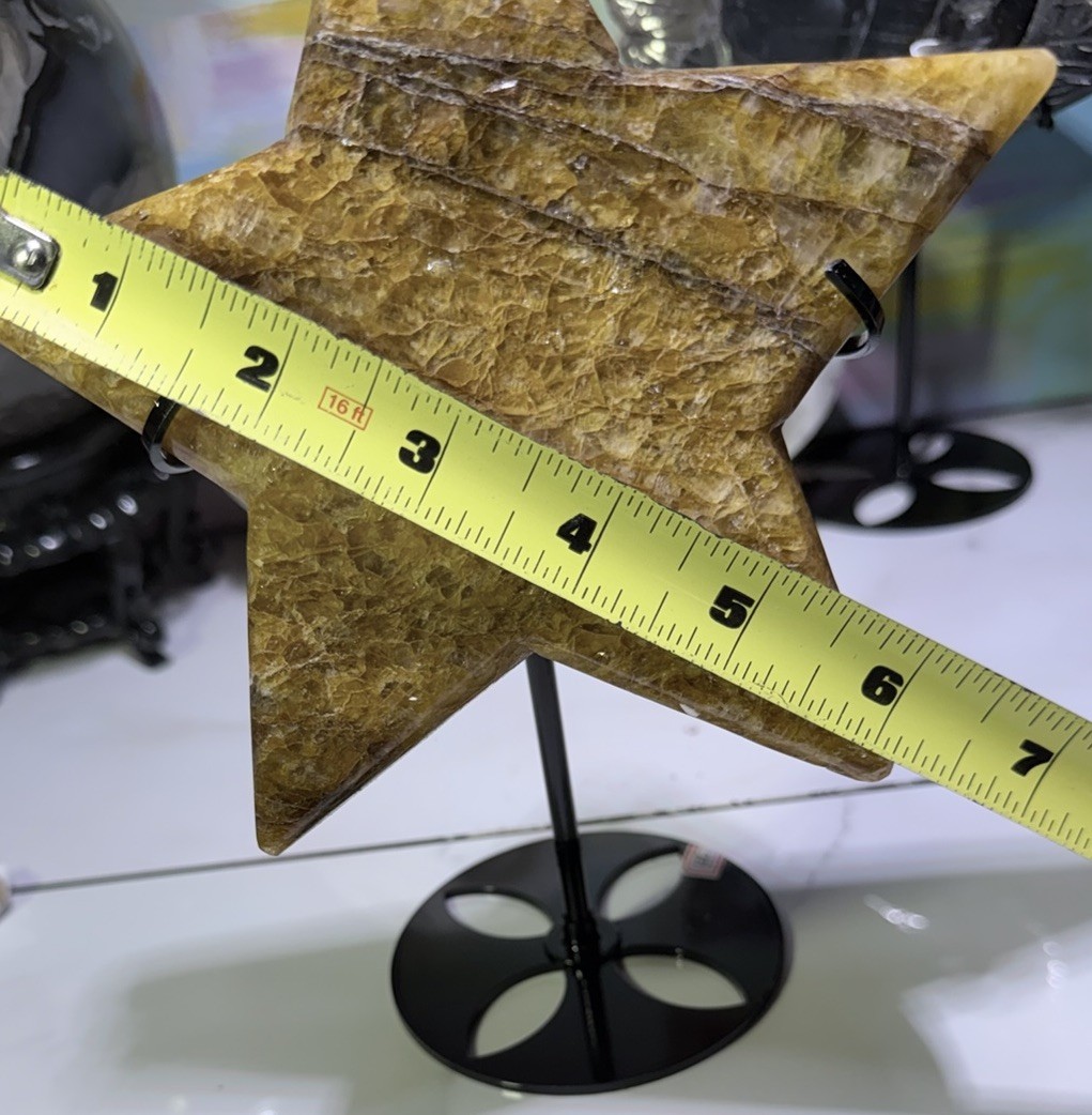 Honeycomb Star-Shaped Yellow Crystal Decorator Piece on Stand, Approx. 8″