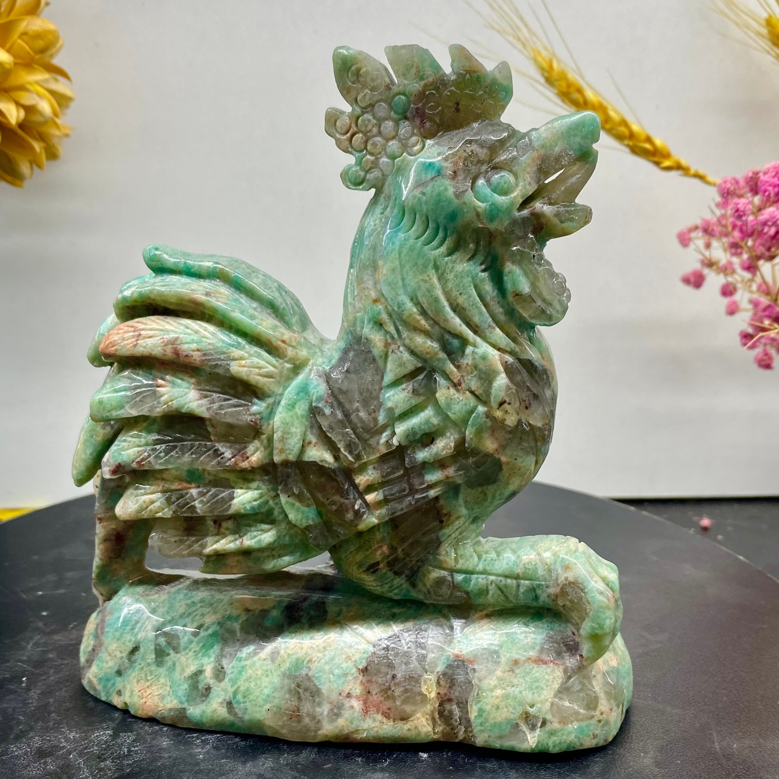 1.58LB Natural Amazonite Carving chicken Hand Carved Crystal Healing Decor