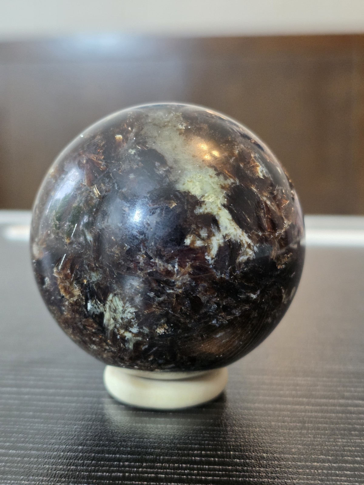 Golden Brown Mica Sphere Flashy Reflective Lepidolite Crystal Ball 2.5” Healing