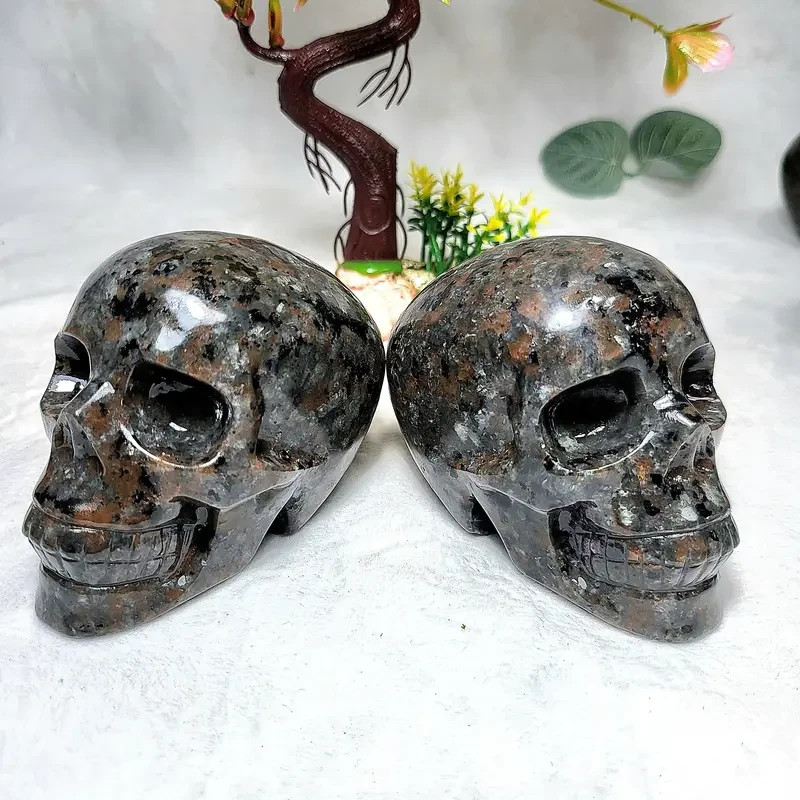 Natural Yooperlite Skull Carved Fluorescent Sodalite Quartz Crystal Healing Gift