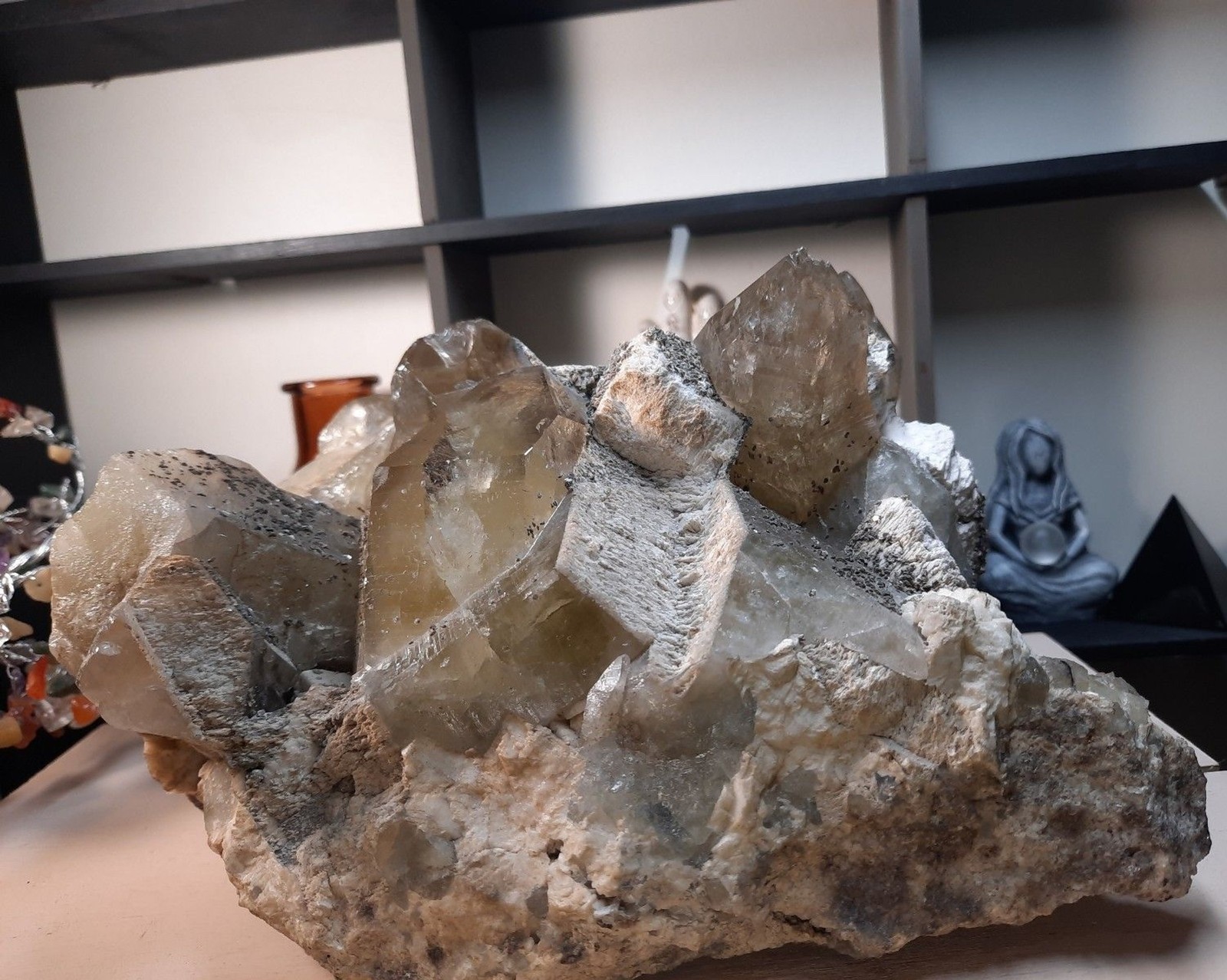 Massive 7.5lb Smoky Citrone Quartz with Pyrite and Barite Crystal Cluster