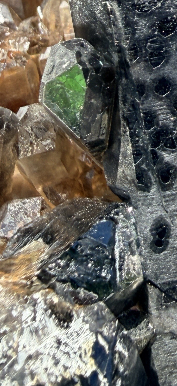 Large Smoky Quartz Cluster with Green Mineral Inclusion Raw Mineral Specimen