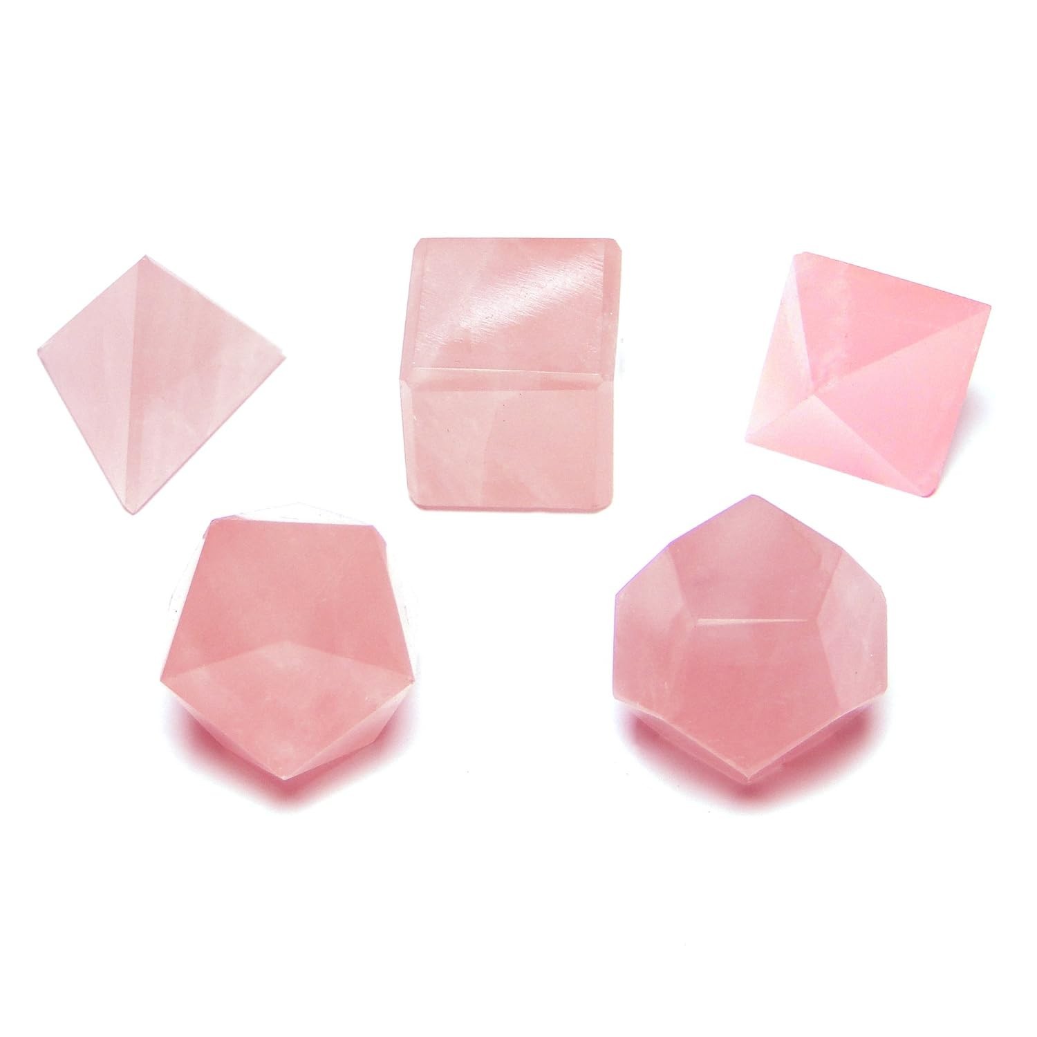 5 pcs Rose Quartz Platonic Solids Sacred Geometric Set Crystal Geometry Set