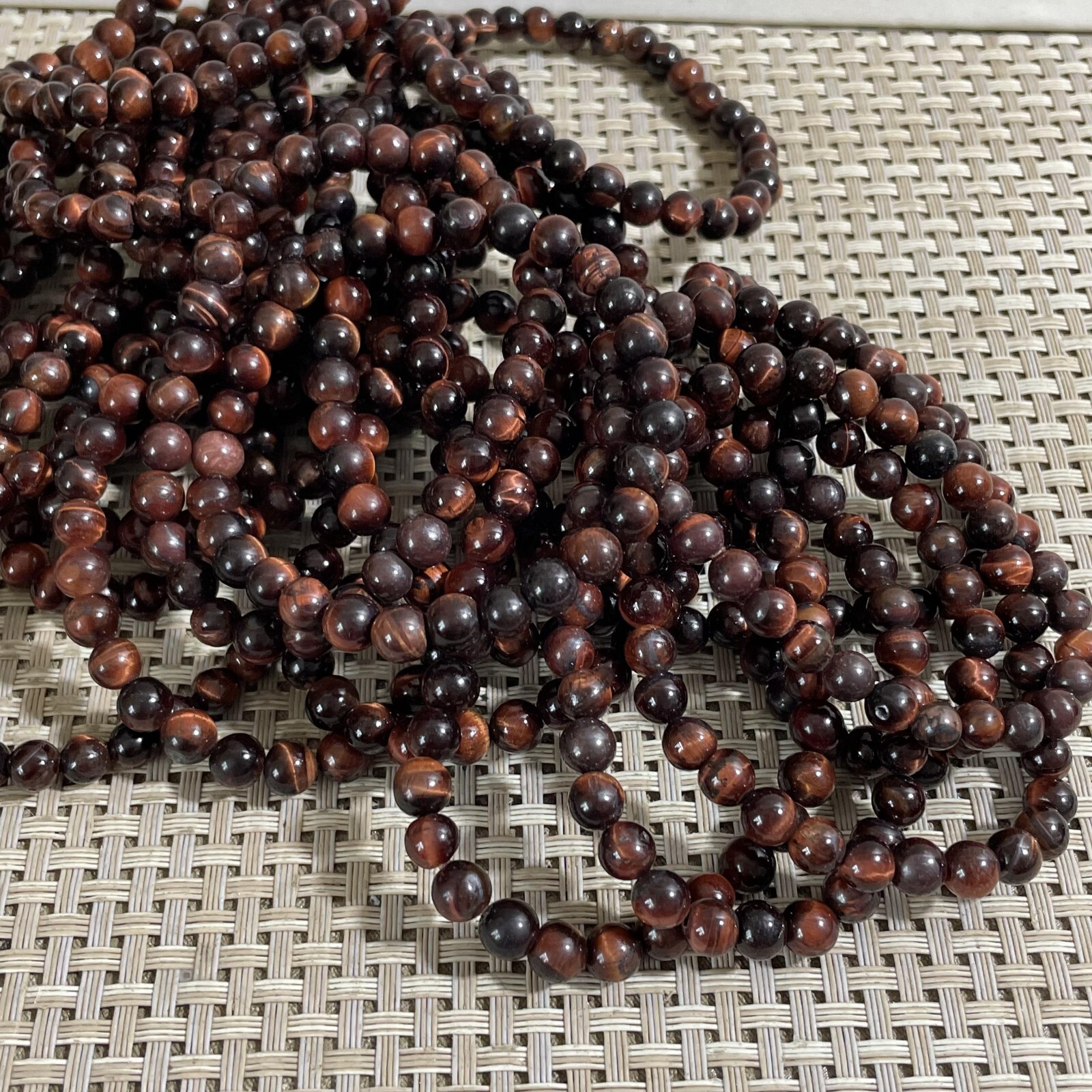 Wholesale 5Pcs Red Tiger Eye Stone 6mm Quartz Crystal Stretch Bracelet