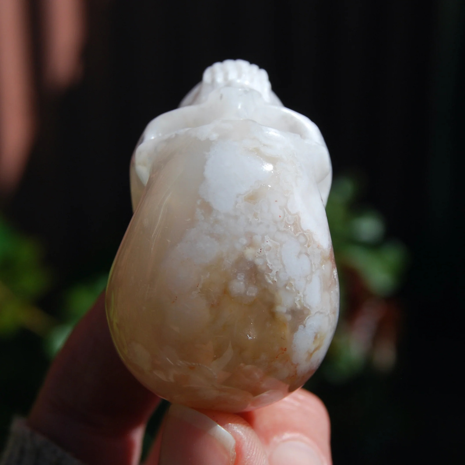2in Sakura Flower Agate Carved Crystal Skull, Realistic Peach White Sakura Agate