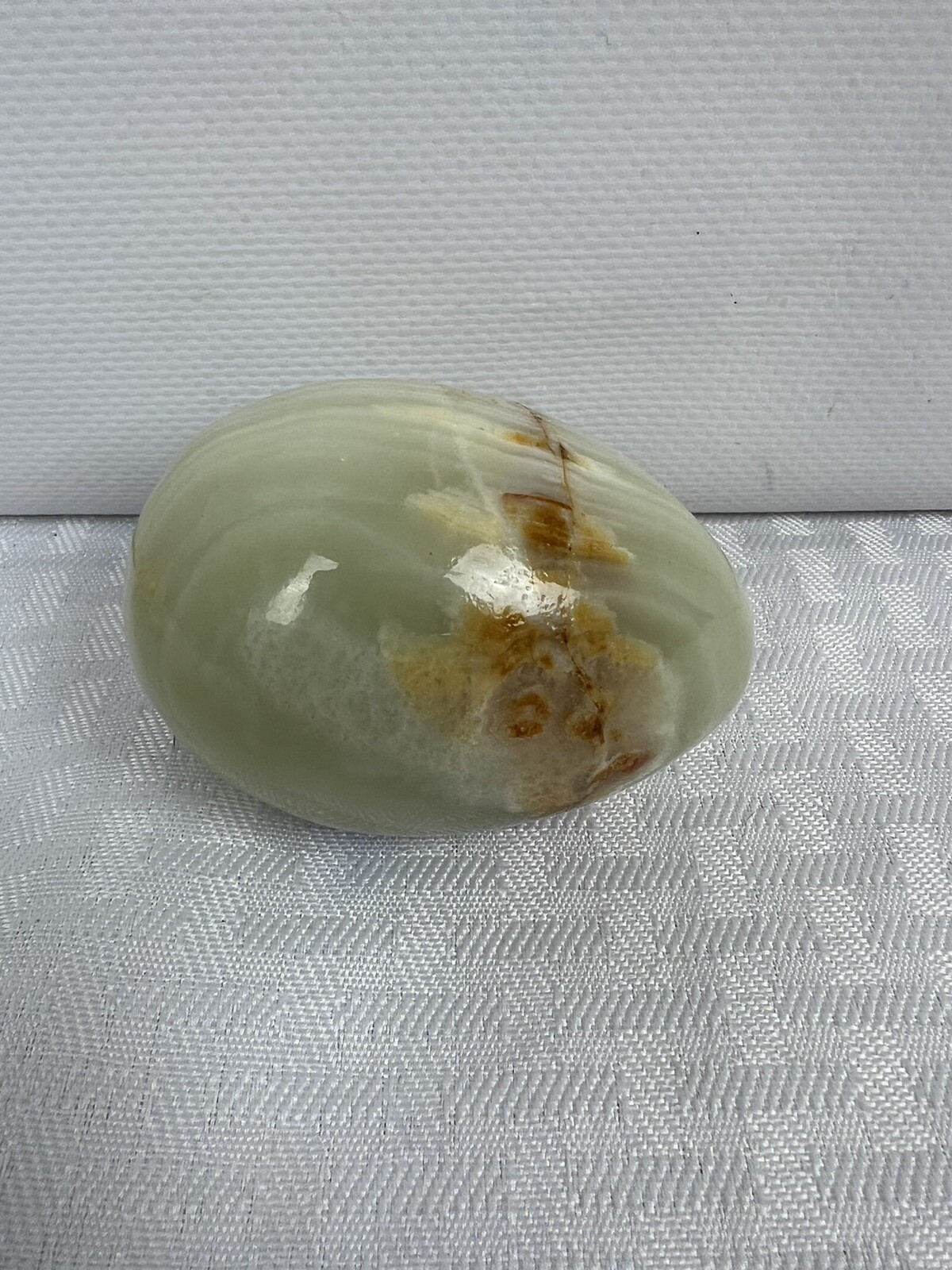 Green Natural Stone Polished Easter Egg 3″ Long White Brown Easter Home Decor
