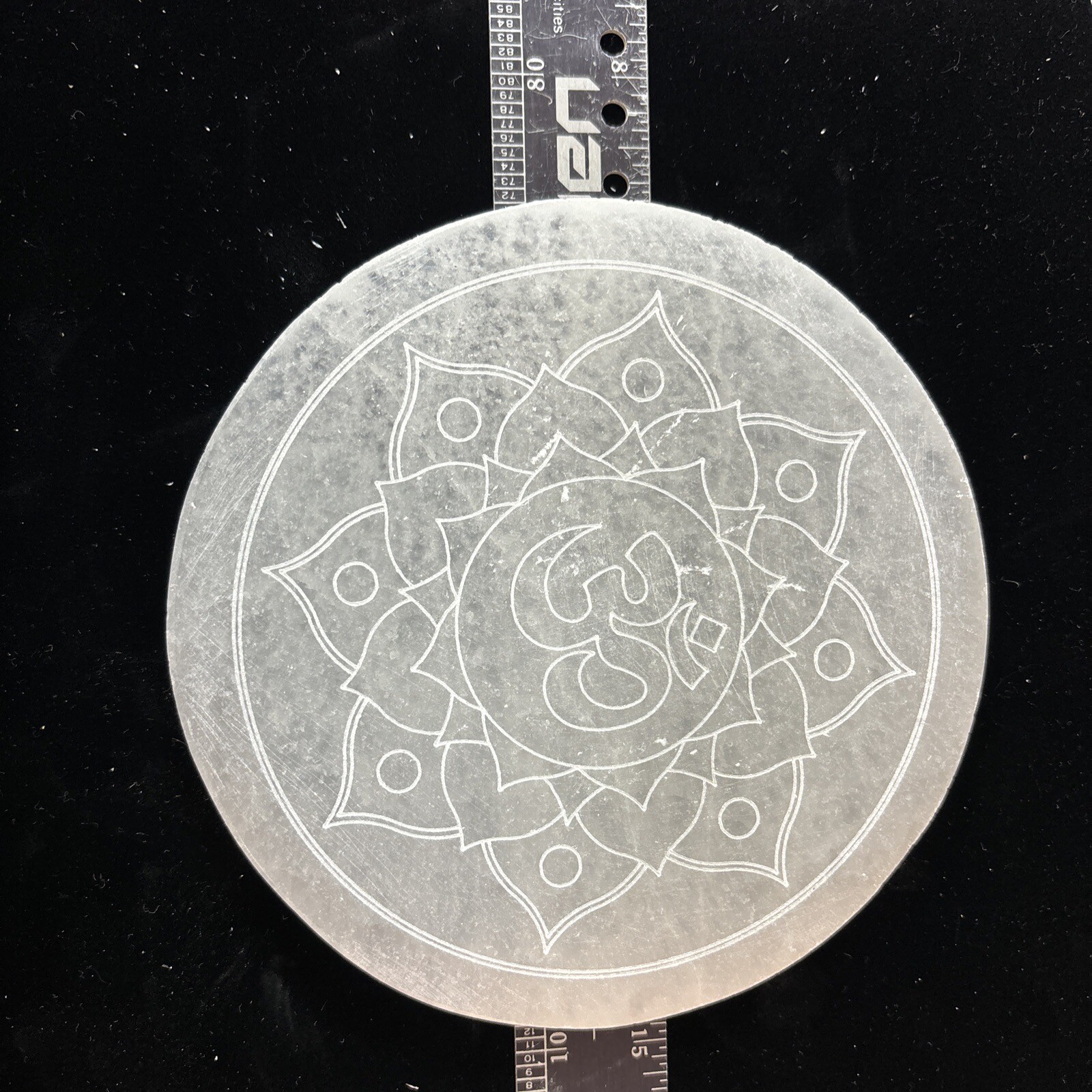 5 1/2” Selenite Charging Plate/ Grid With Ohm Blossom