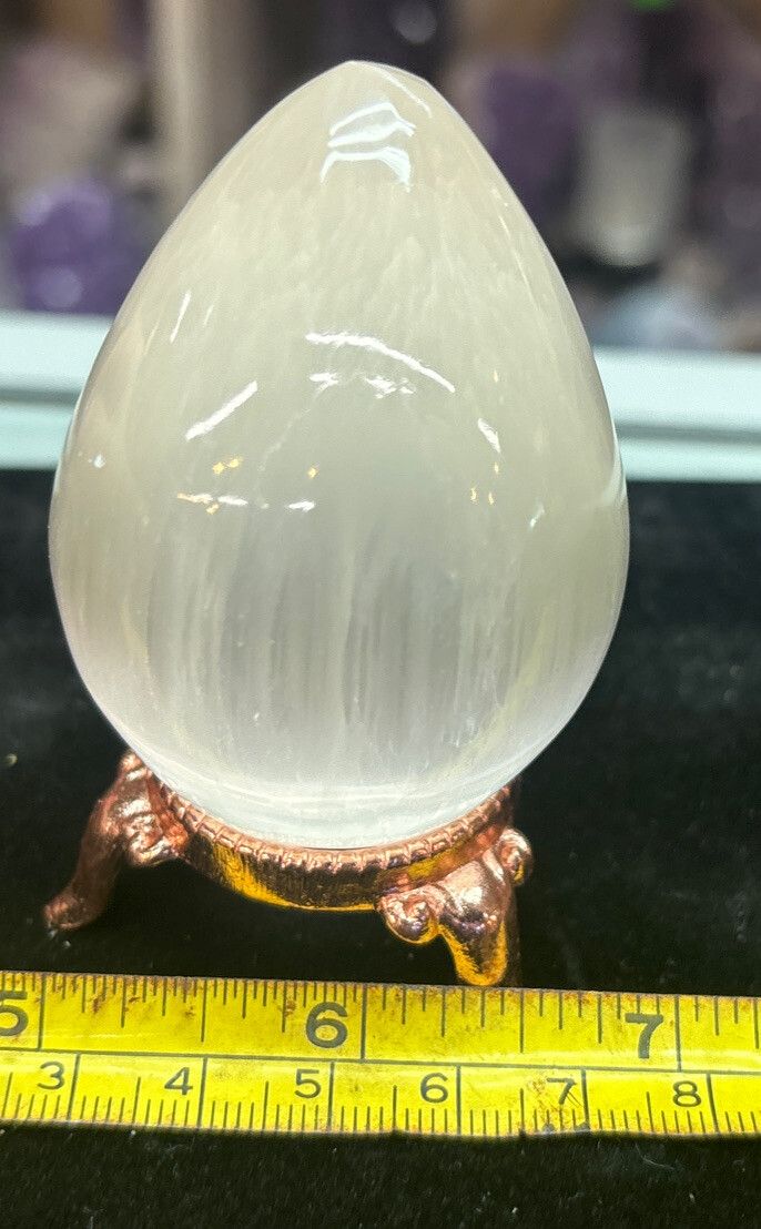 Selenite Polished 3″ Egg with Stand