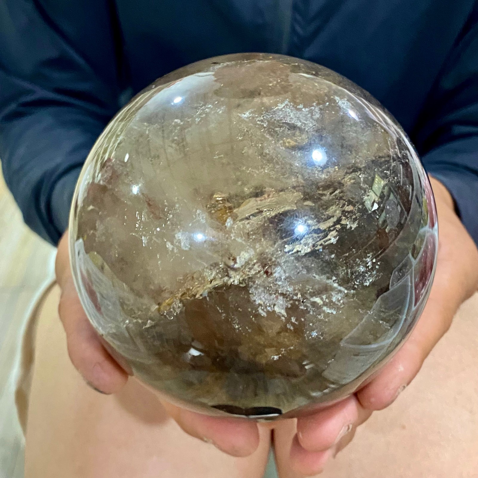 3.72LB Natural smoky Crystal Clear Quartz Crystal Sphere Ball Healing Meditation
