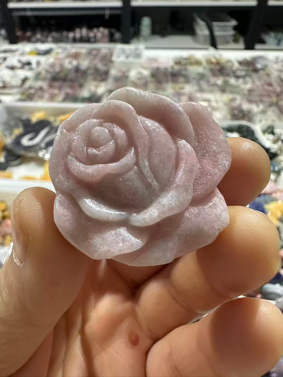 1pc Natural pink opal quartz carved flower Skull Reiki Crystal Decor gift