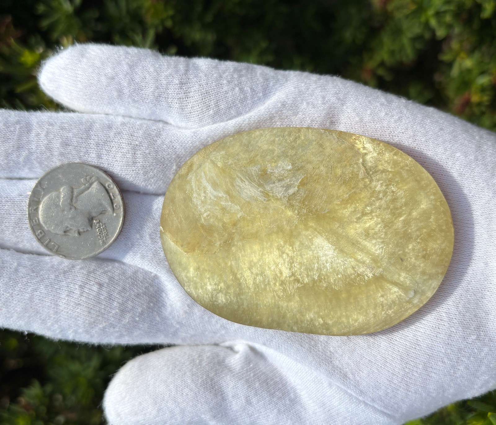 92g 2.74″ UNCOATED YELLOW GOLDEN GOLD MICA PALMSTONE PALM STONE NON-LACQUERED