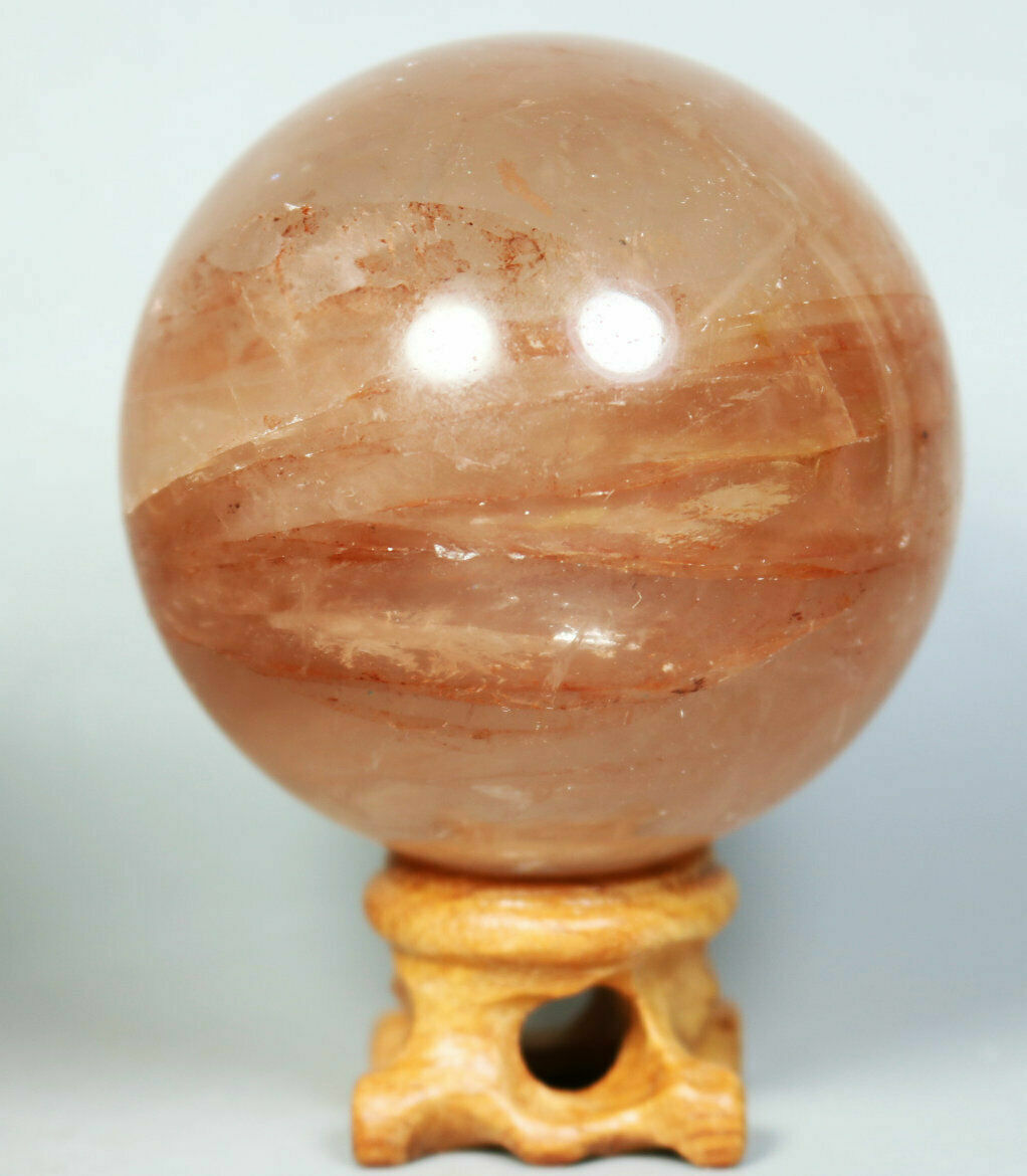 Natural RED FIRE QUARTZ Hematoid Crystal PHANTOM MULTI-INCLUSIONS Sphere Stand