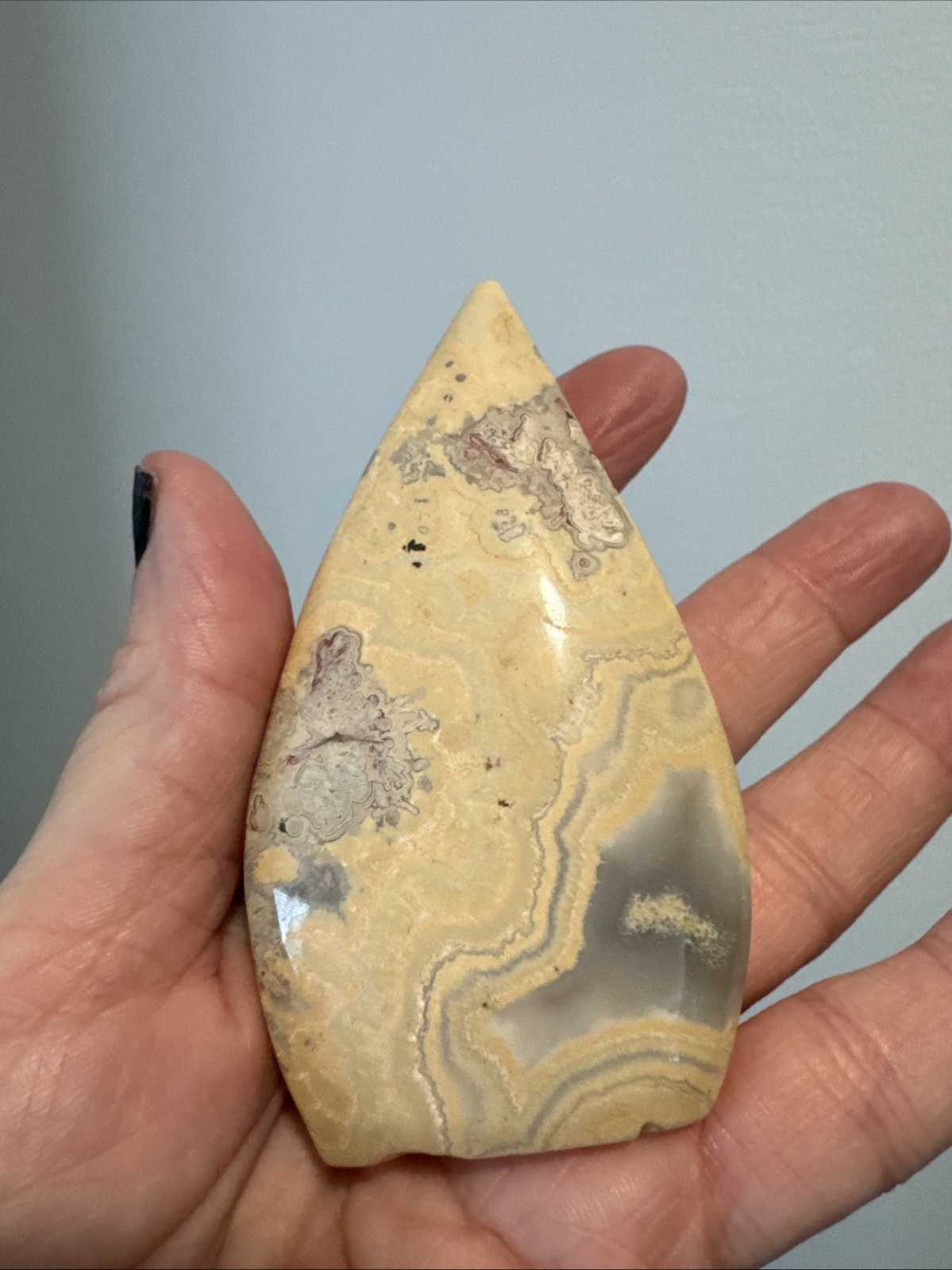 Yellow Mexican Lace Agate Crystal Teardrop 110 Grams 3.75”