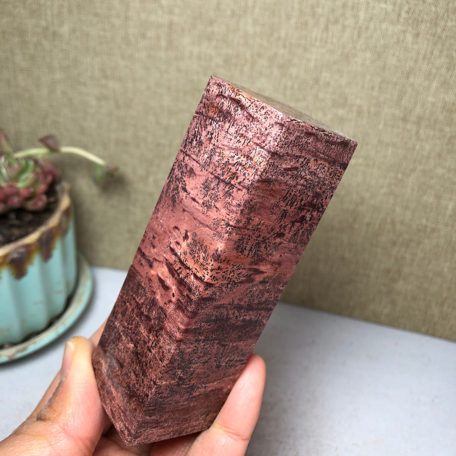 95mm Natural Chinese Painting Stone Quartz Crystal cuboid home decor 211g A3233