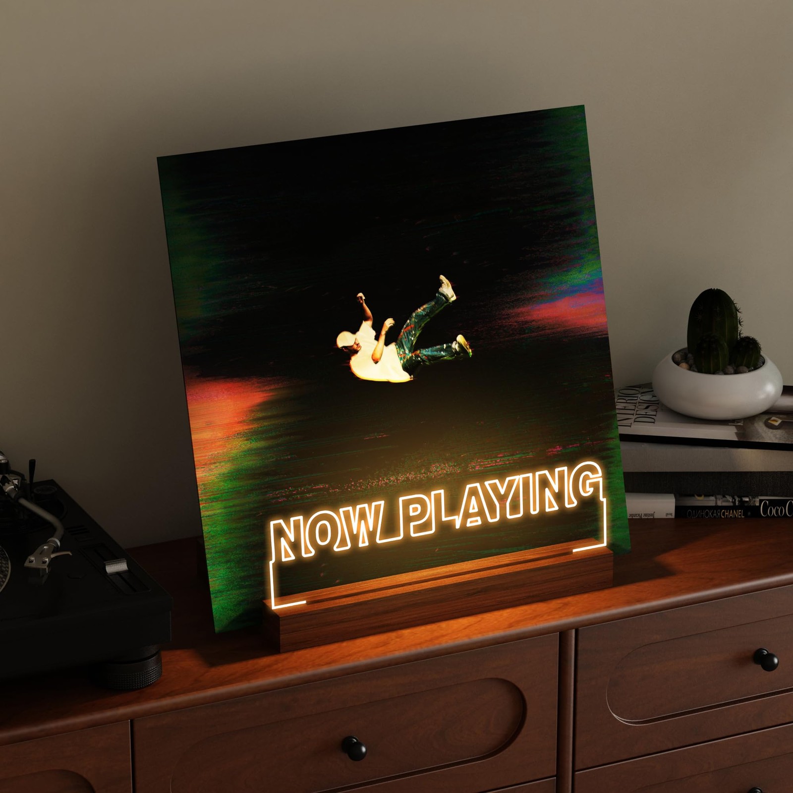Vinyl Record Stand with LED Lights, Wooden Display for Albums and Room Decor