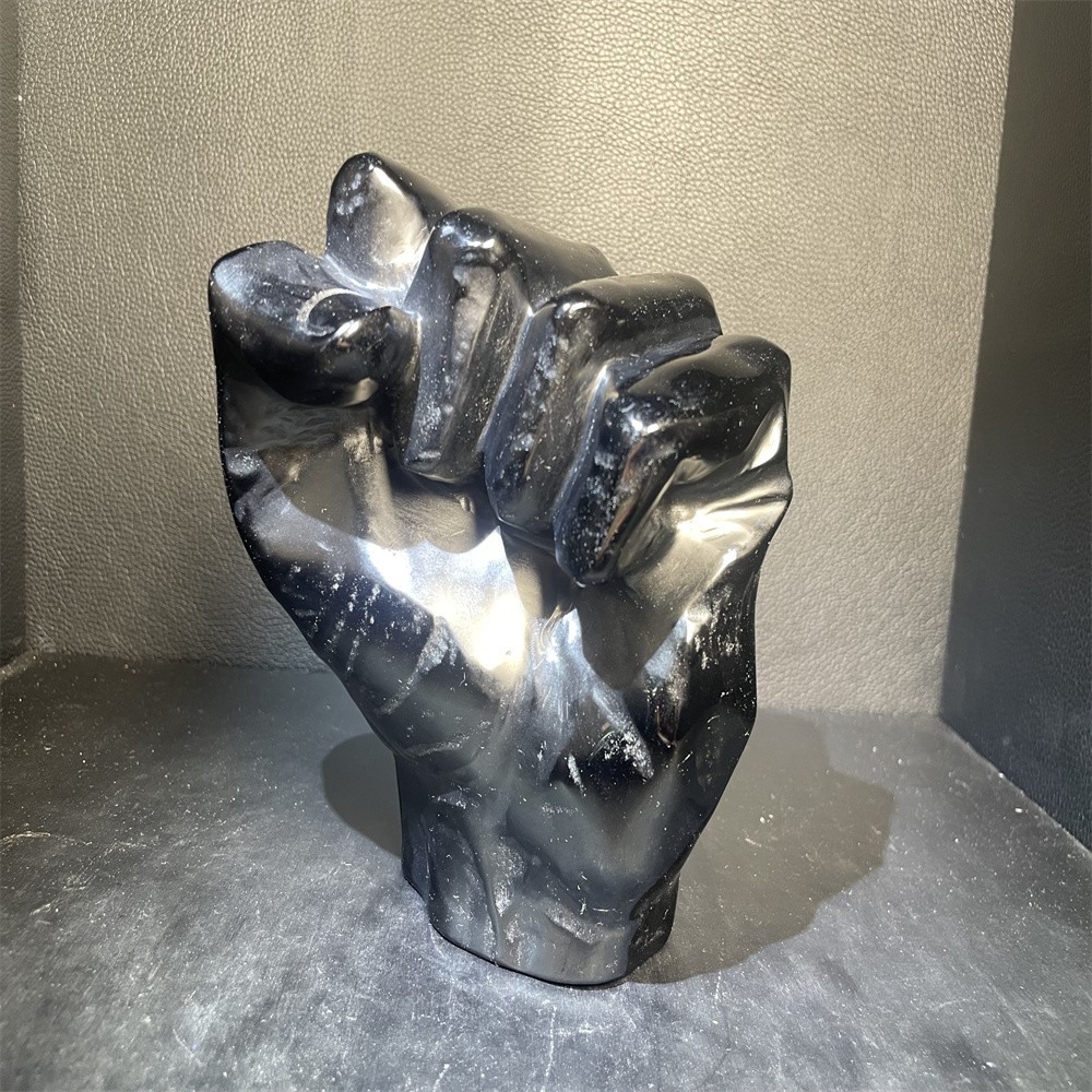 4LB 5.5”Black Obsidian Fist Ornament Crystal Quartz Carving Gift