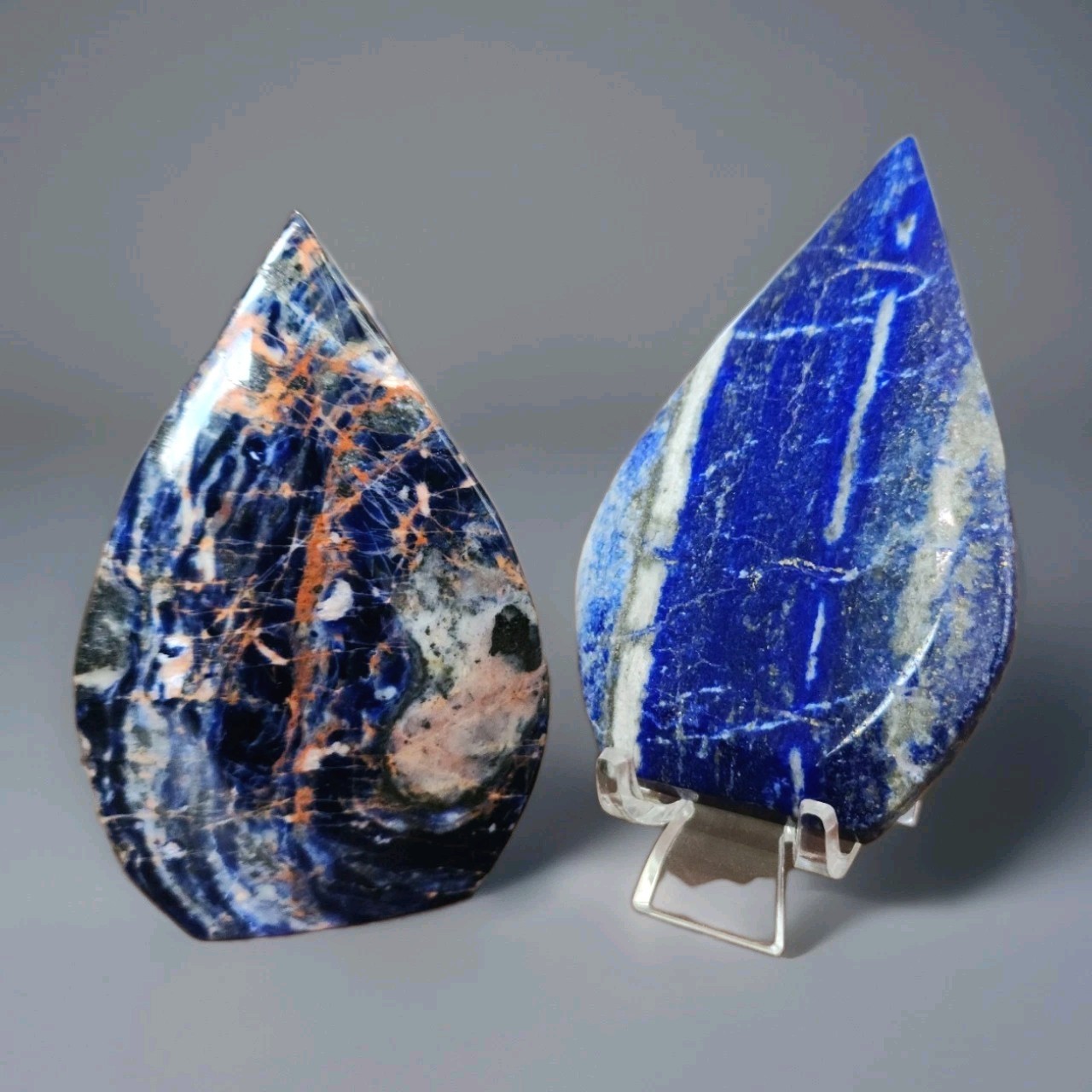 Lot Of 2 Polished Blue Sodalite & Lapis Lazuli Freeform Teardrop Ornaments – USA