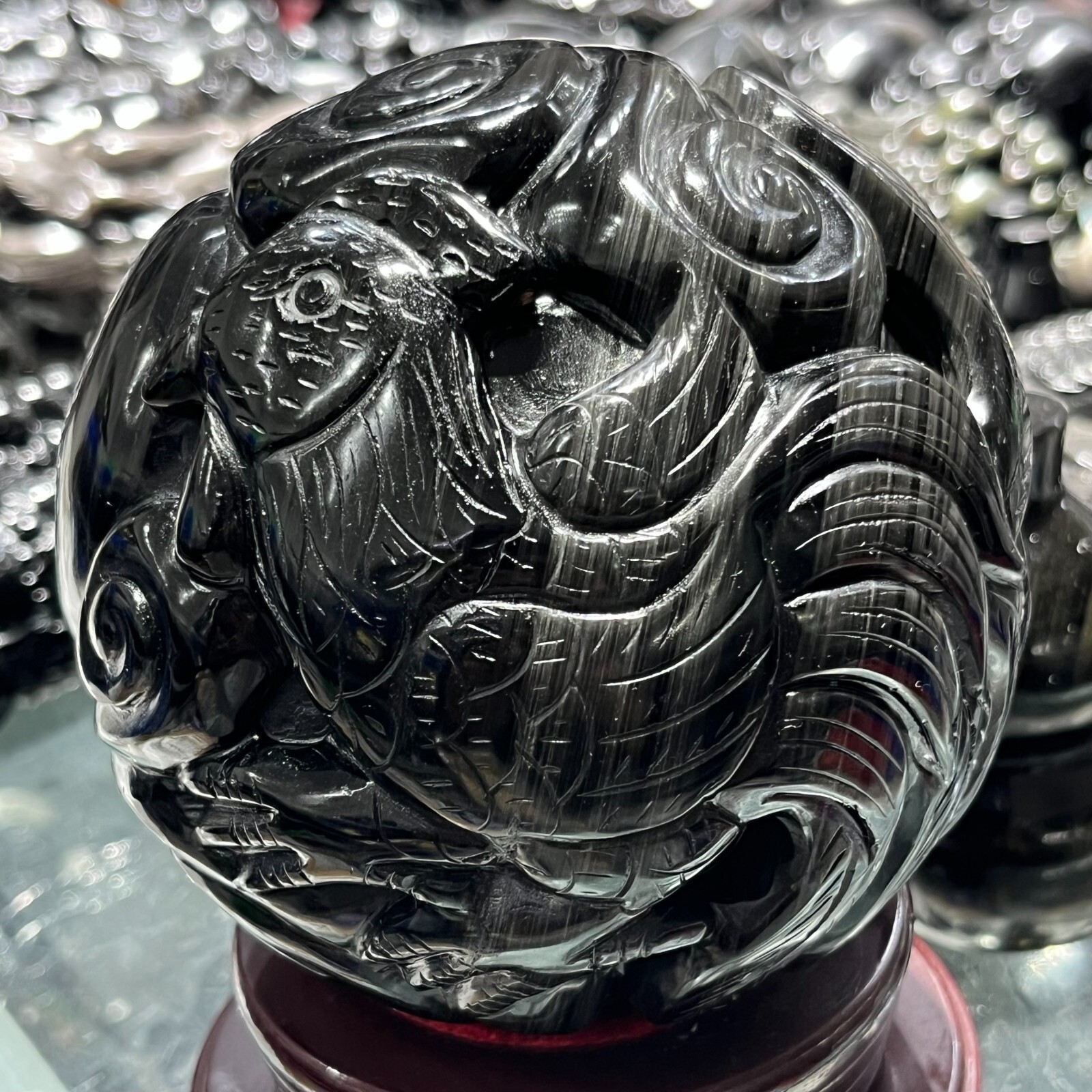 2220g Natural Silver Obsidian Crystal Sphere Healing(Dragon and Phoenix Pattern)