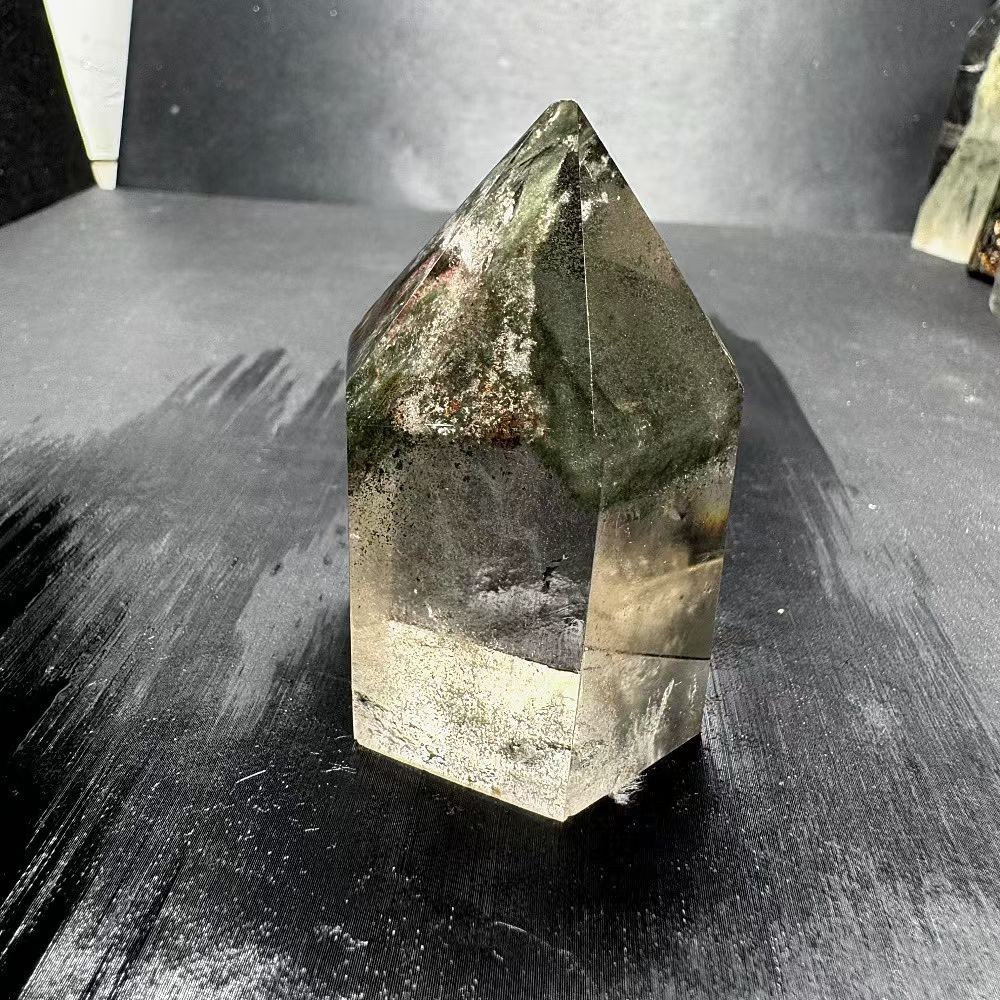 119g Natural Ghost Quartz Obelisk Crystal Energy Tower Point Reiki Decor