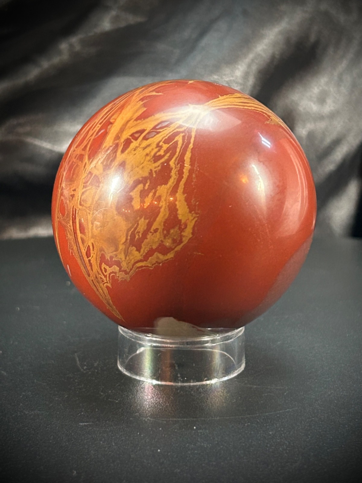 2.49″ Red Noreena Jasper Sphere With Acrylic Stand 12.3oz (350 grams)