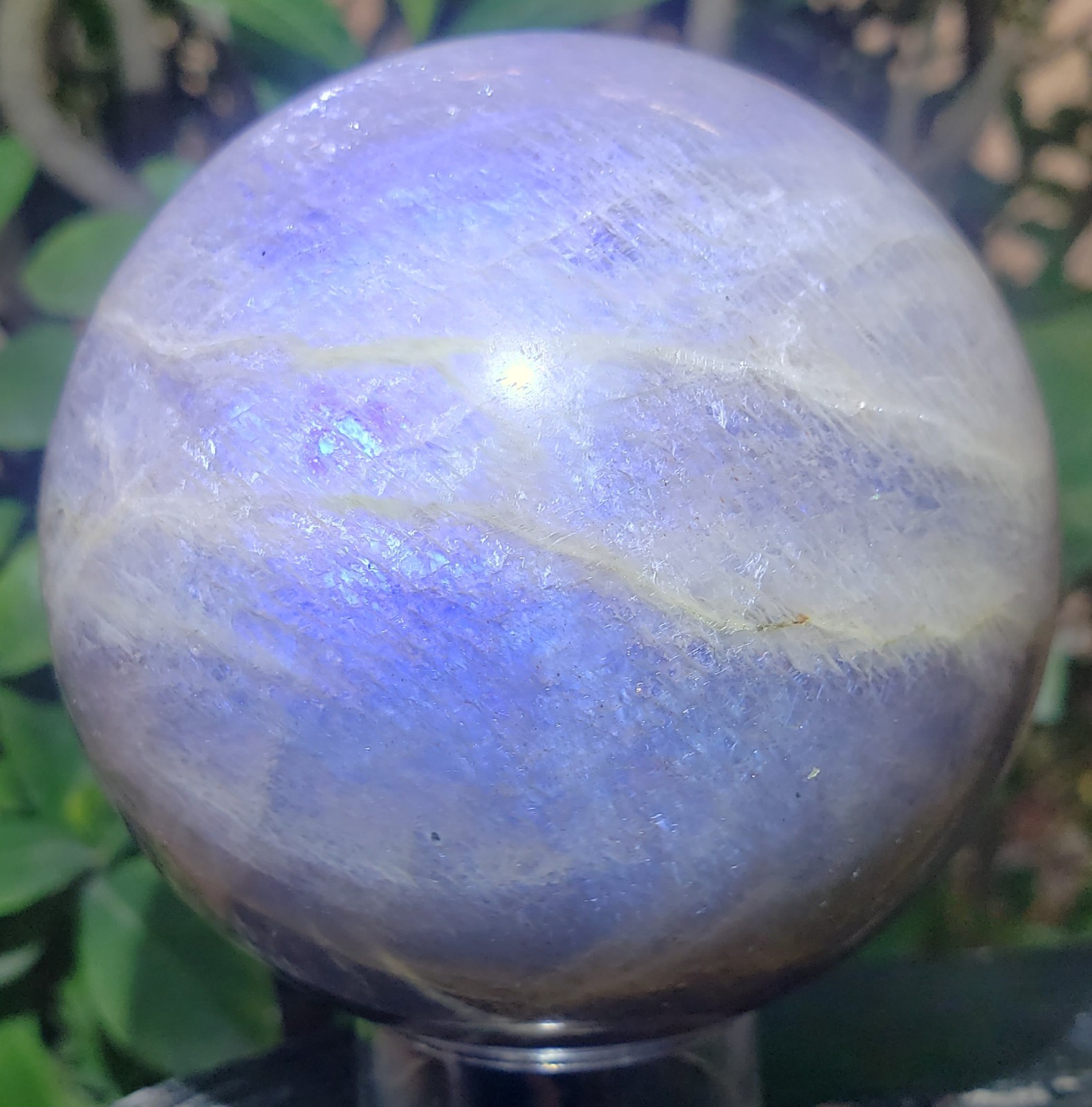 2.9″ Iridescent Black Moonstone Sunstone Sphere, Blue Flash Crystal Orb, 548g