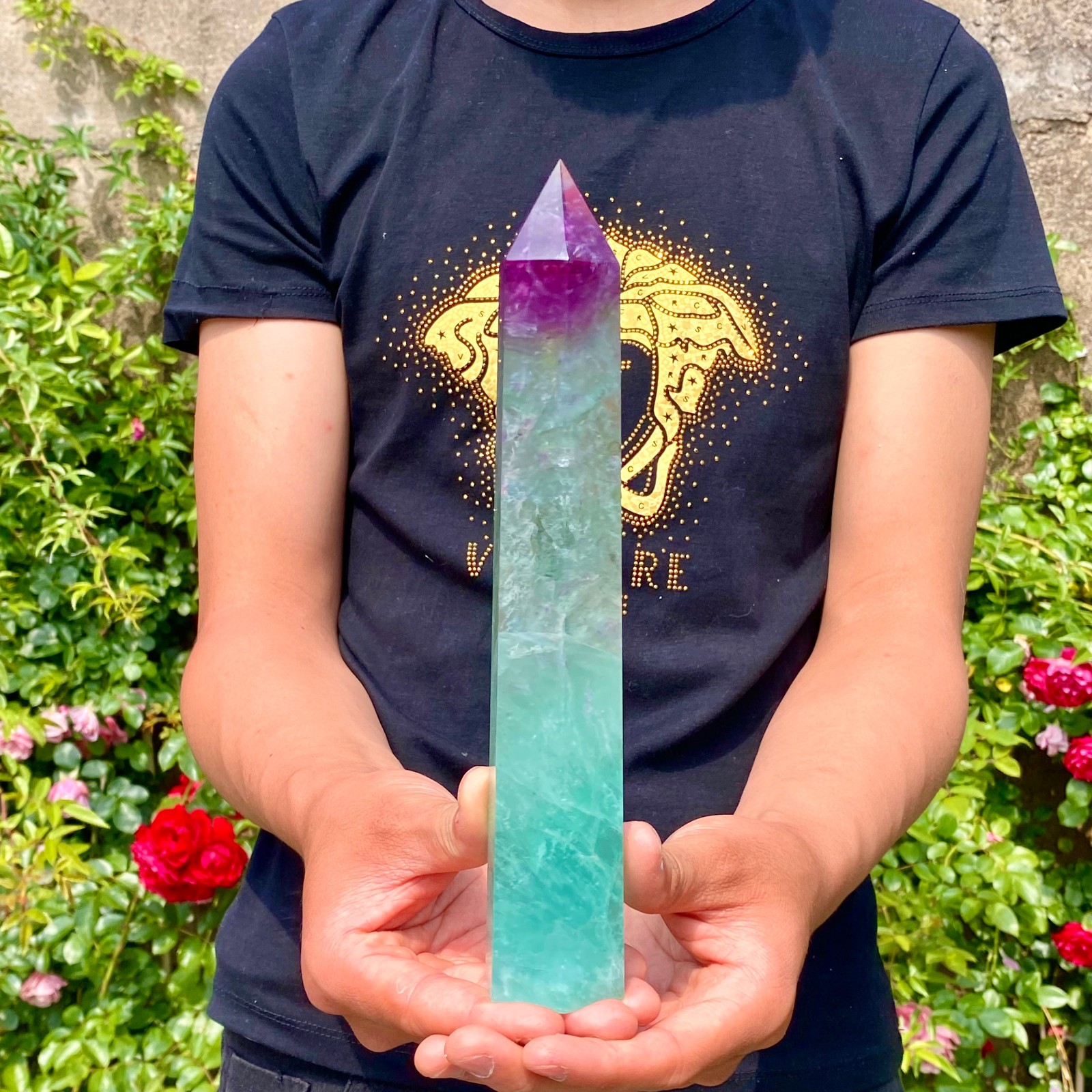 1.6LB Natural rainbow fluorite obelisk quartz crystal wand point Gem Healing