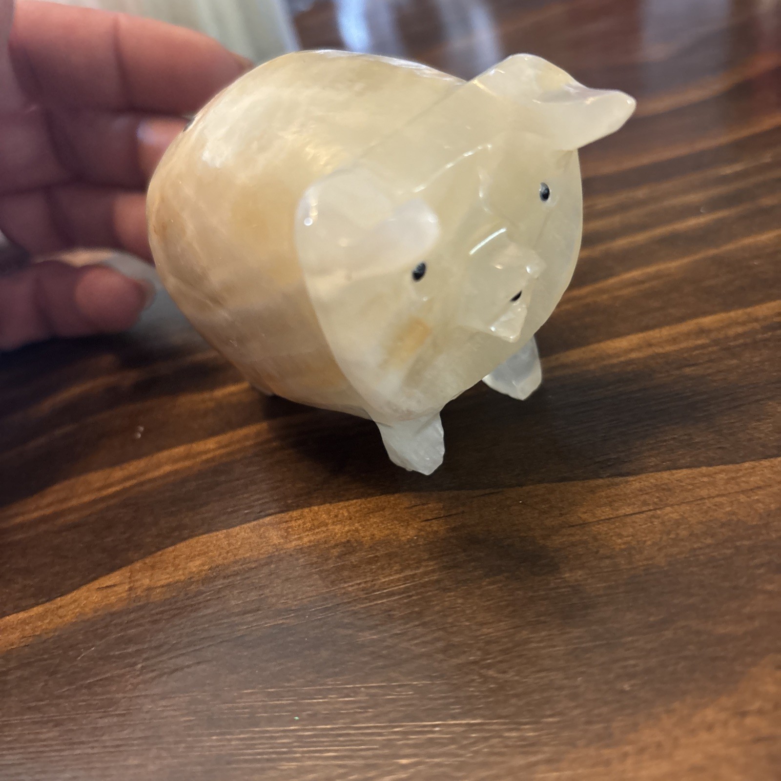 Carved White Opaque Quartz Stone Pig Figurine Healing Stone