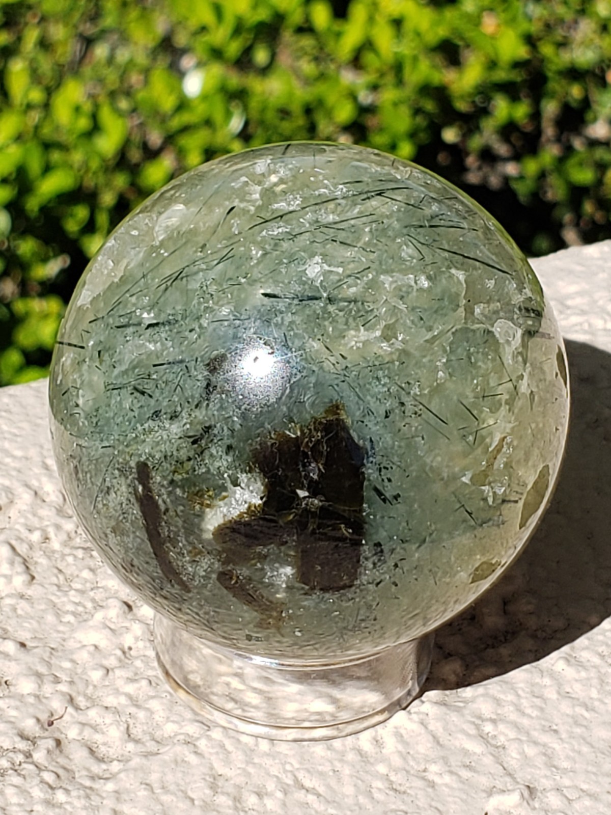2.1″ Prehnite Epidote Green Tourmaline Crystal Sphere Orb Ball, 236g or 8.3 oz