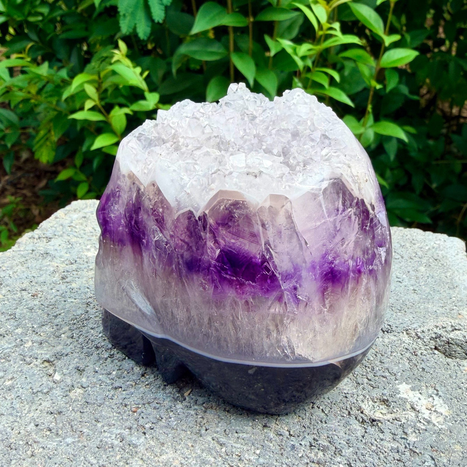 653g Amethyst agate crystal cave skull, Rare hand carved skull specimen