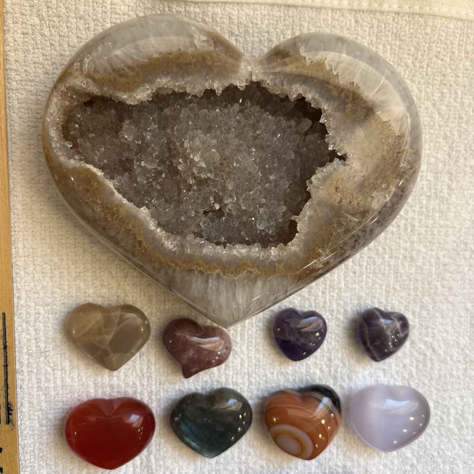 Lot Of 15 Crystal Hearts Agate Druzy Carnelian Sardonyx Cats Eye Moonstone Amy