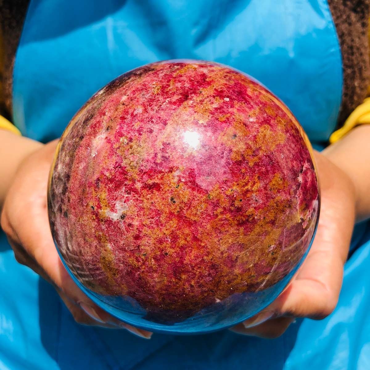 5.65 LB Natural Rhodonite Crystal Sphere Pink Black Healing Gem Stone 4781