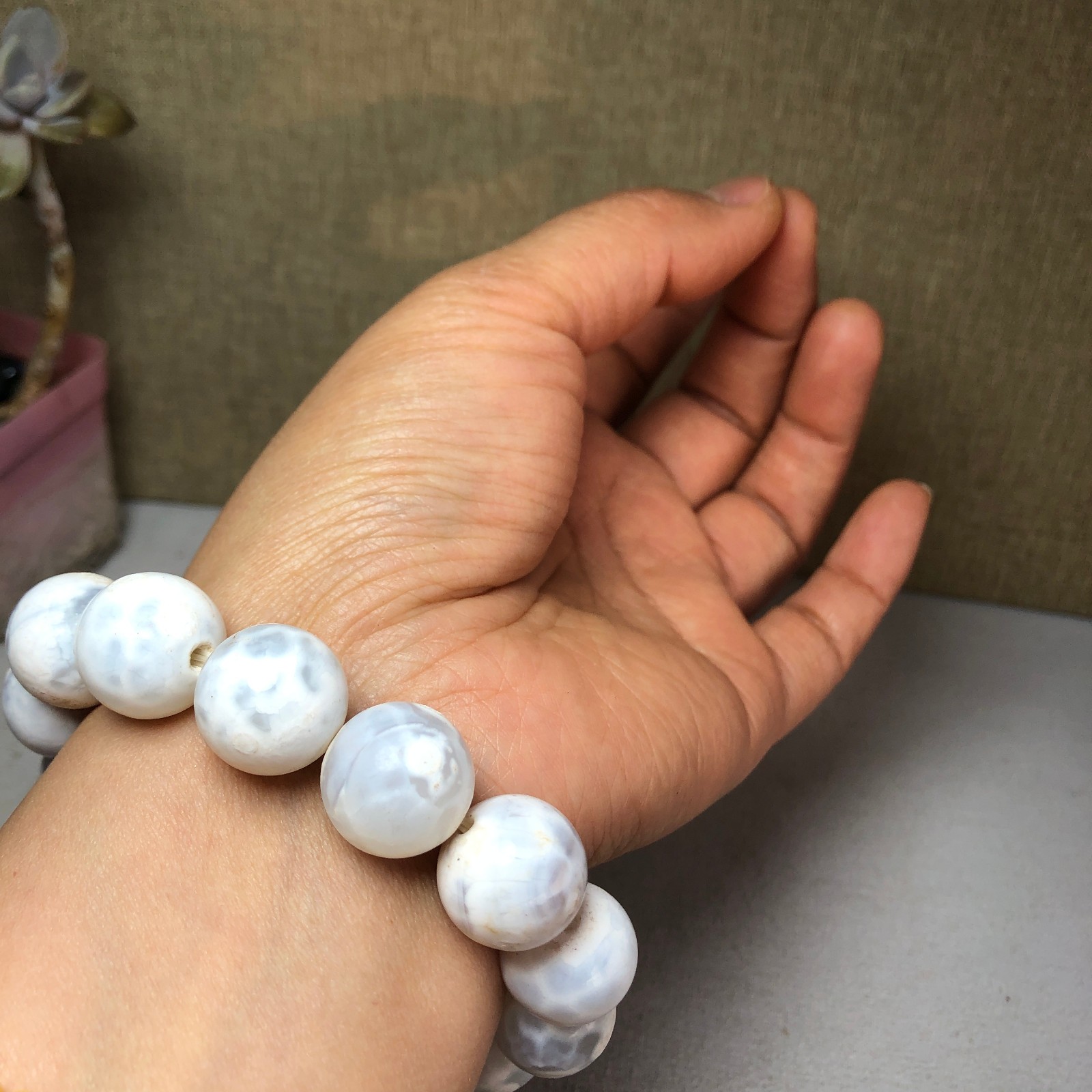 1pcs wholesale Natural sakura rough Crystal chain beads bracelet 15-16mm A2791