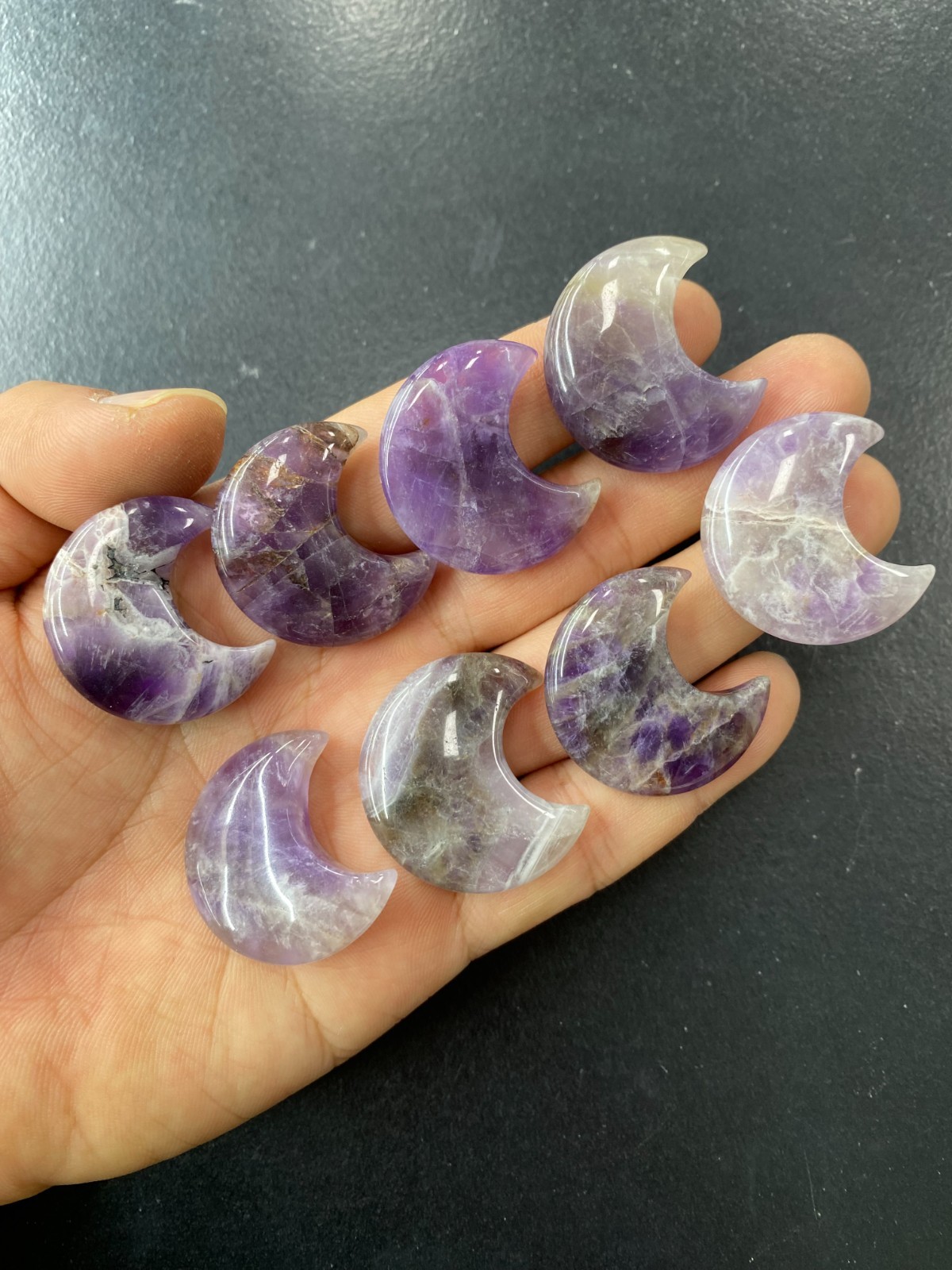 10pc Natural Dreamy Amethyst Quartz carved moon crystal reiki healing gift